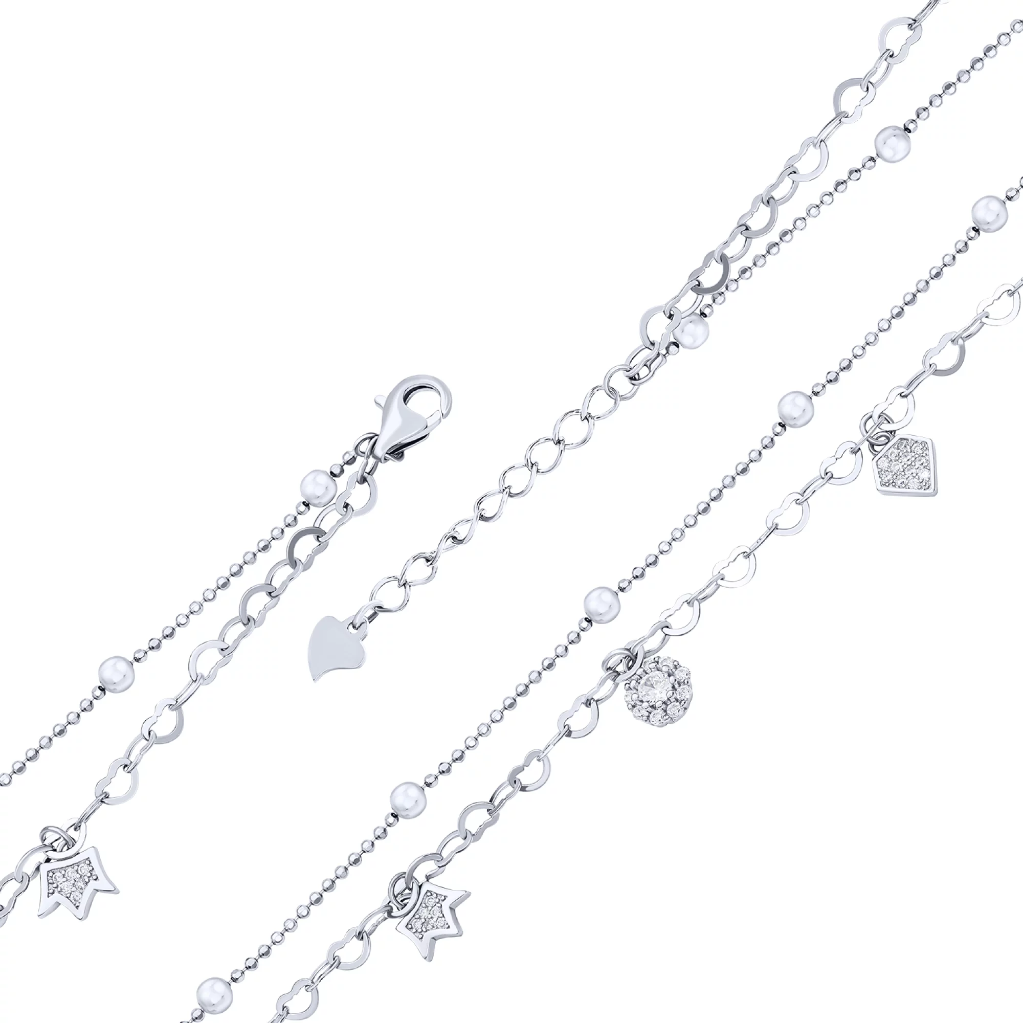 Срібний подвійний браслет з фіанітами в подвійному плетінні - 1644823 – зображення 2