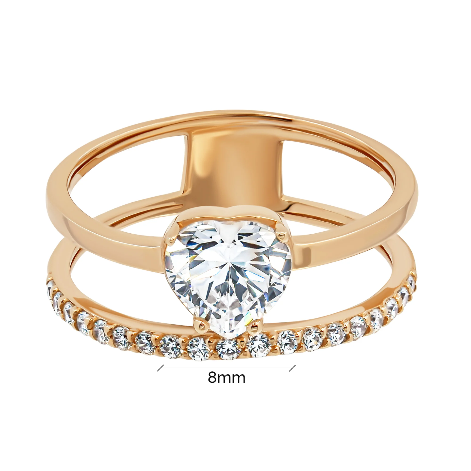 Кольцо двойное из красного золота "Сердце" с фианитами - 1345757 - 5
