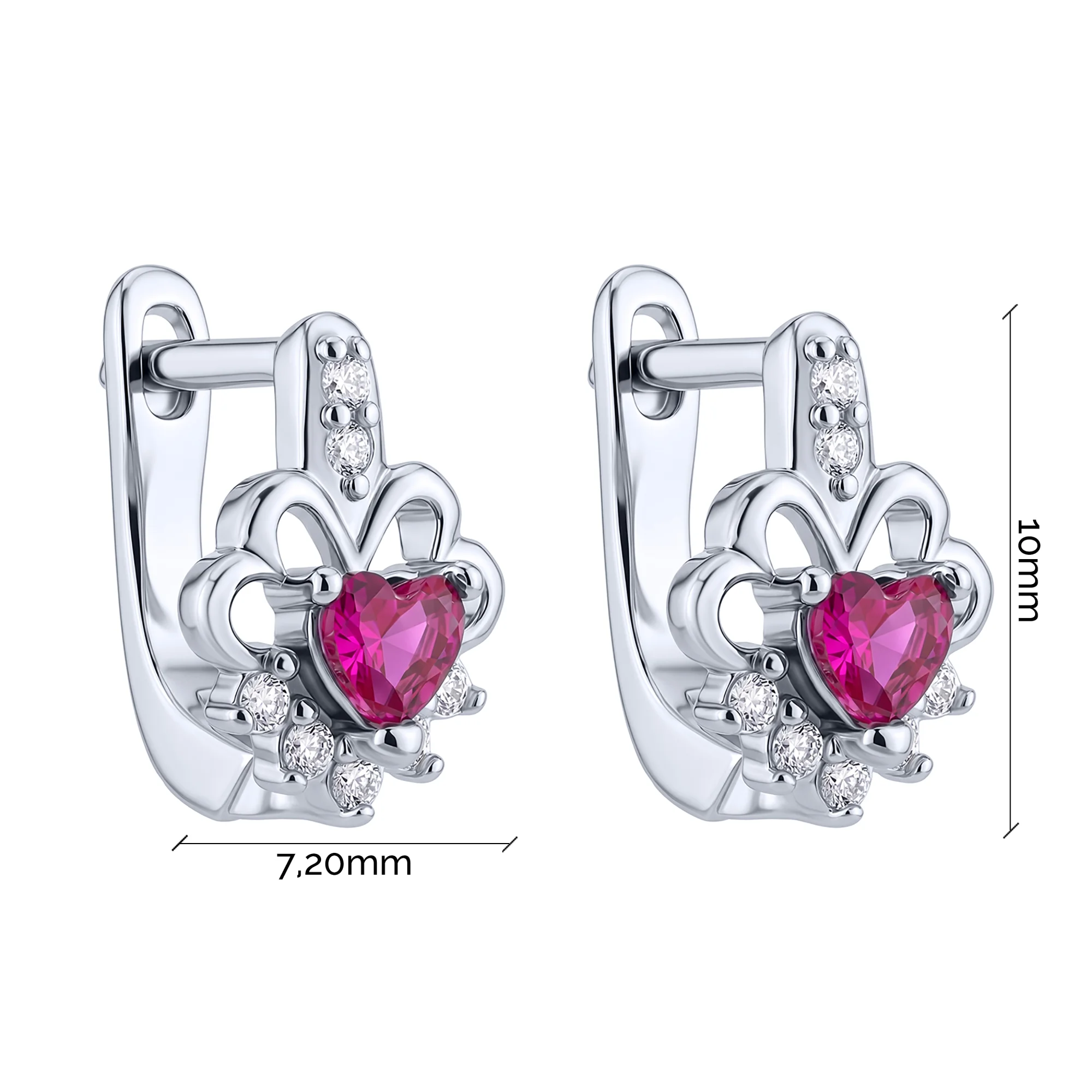 Серьги детские "Сердце" из серебра с альпинитом и фианитами  - 2257735 - 3