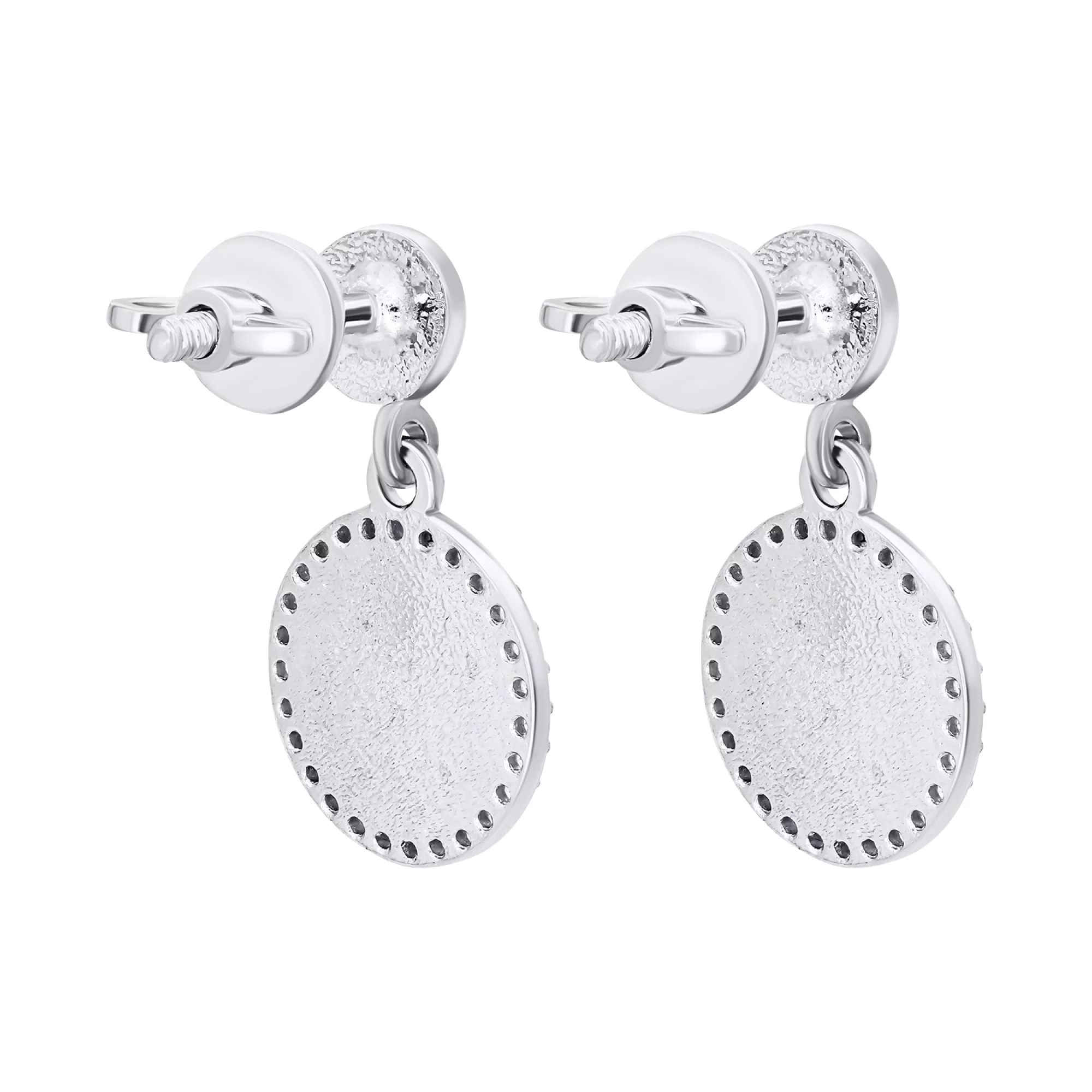 Сережки-гвоздики зі срібла з підвісами із емаллю та фіанітами - 1548870 – зображення 2