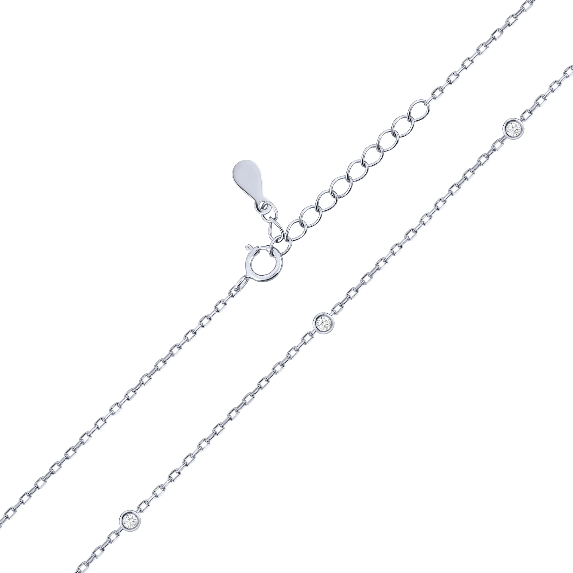 Серебряное колье с подвесами с фианитами плетение якорь - 2278365 - 1