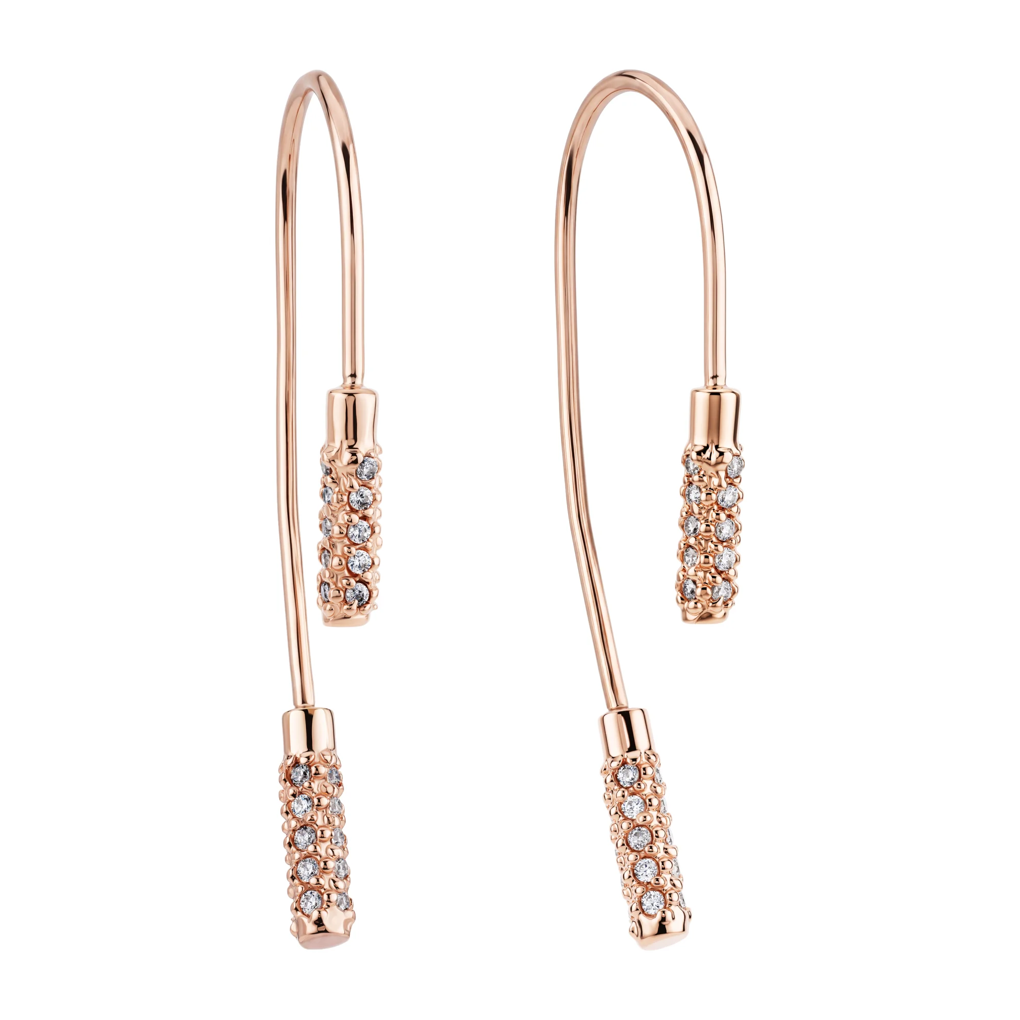 Серьги-петли из красного золота с фианитами - 2246602 - 1