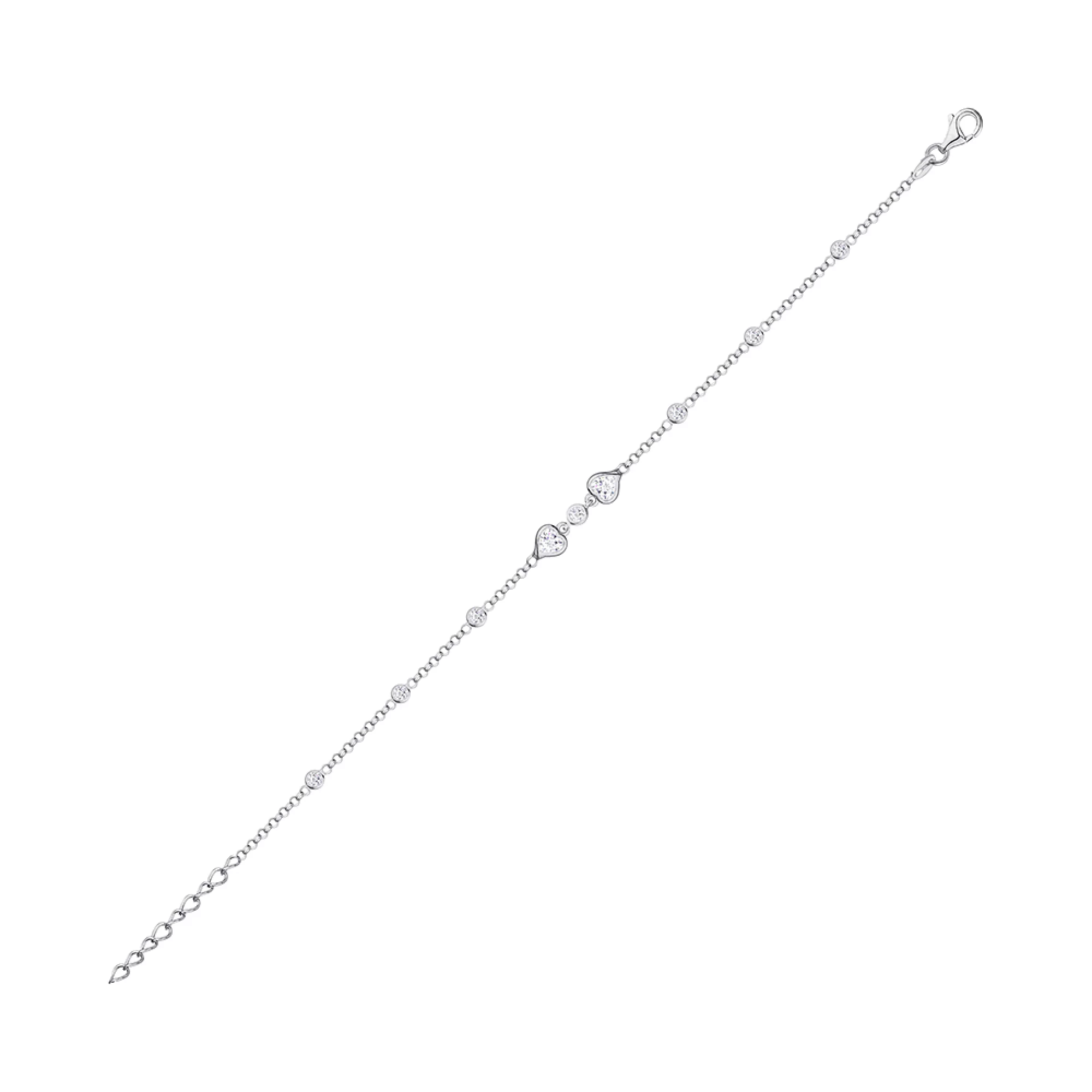 Срібний браслет Сердечка з фіанітом плетіння Якір - 1315280 – зображення 1