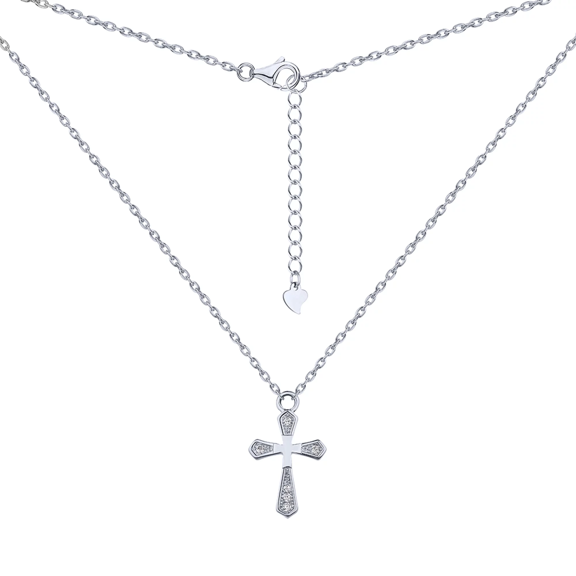 Колье "Крестик" серебряное с фианитами плетение якорь - 1698327 – изображение 1