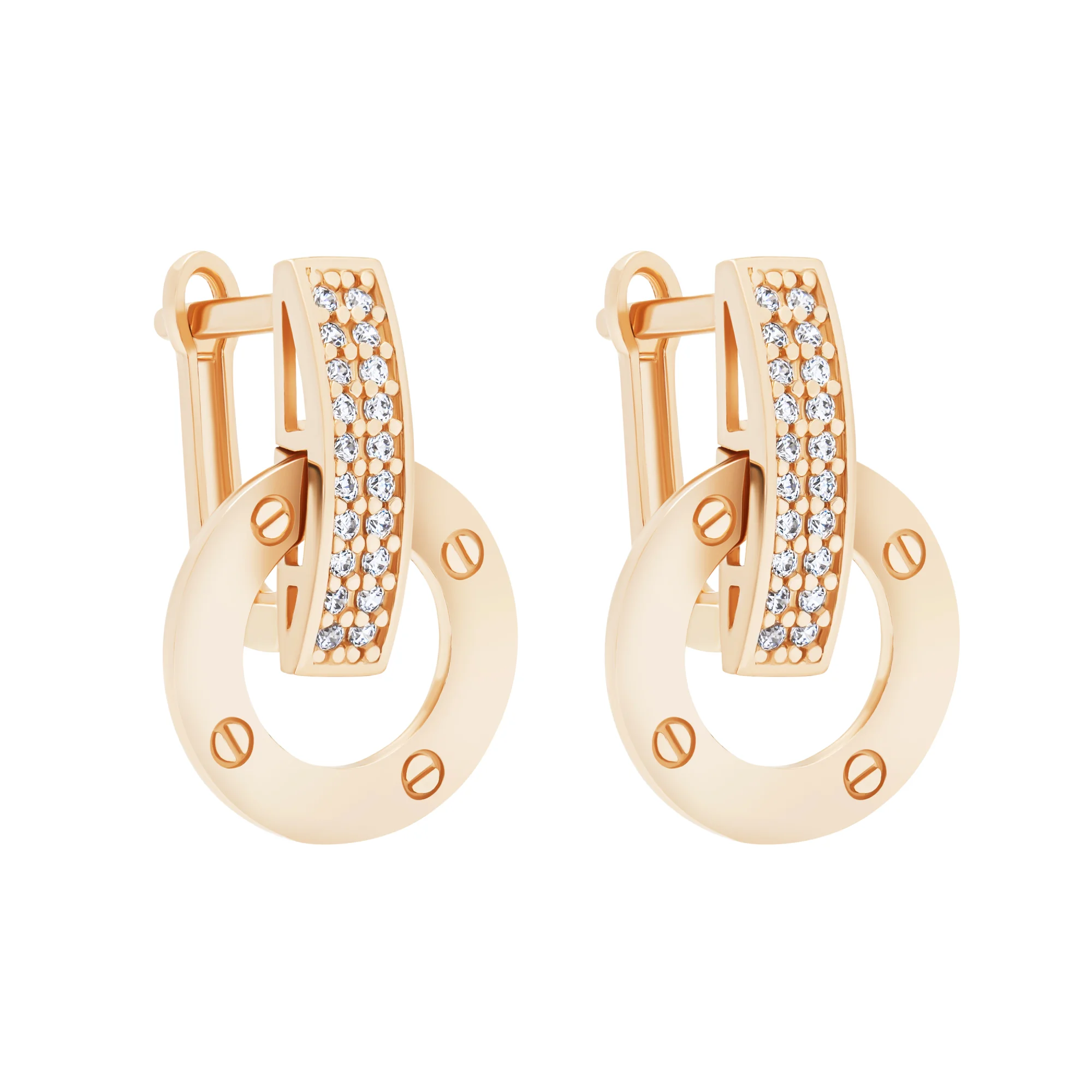 Сережки из красного золота с подвесом и фианитами - 1748314 - 4