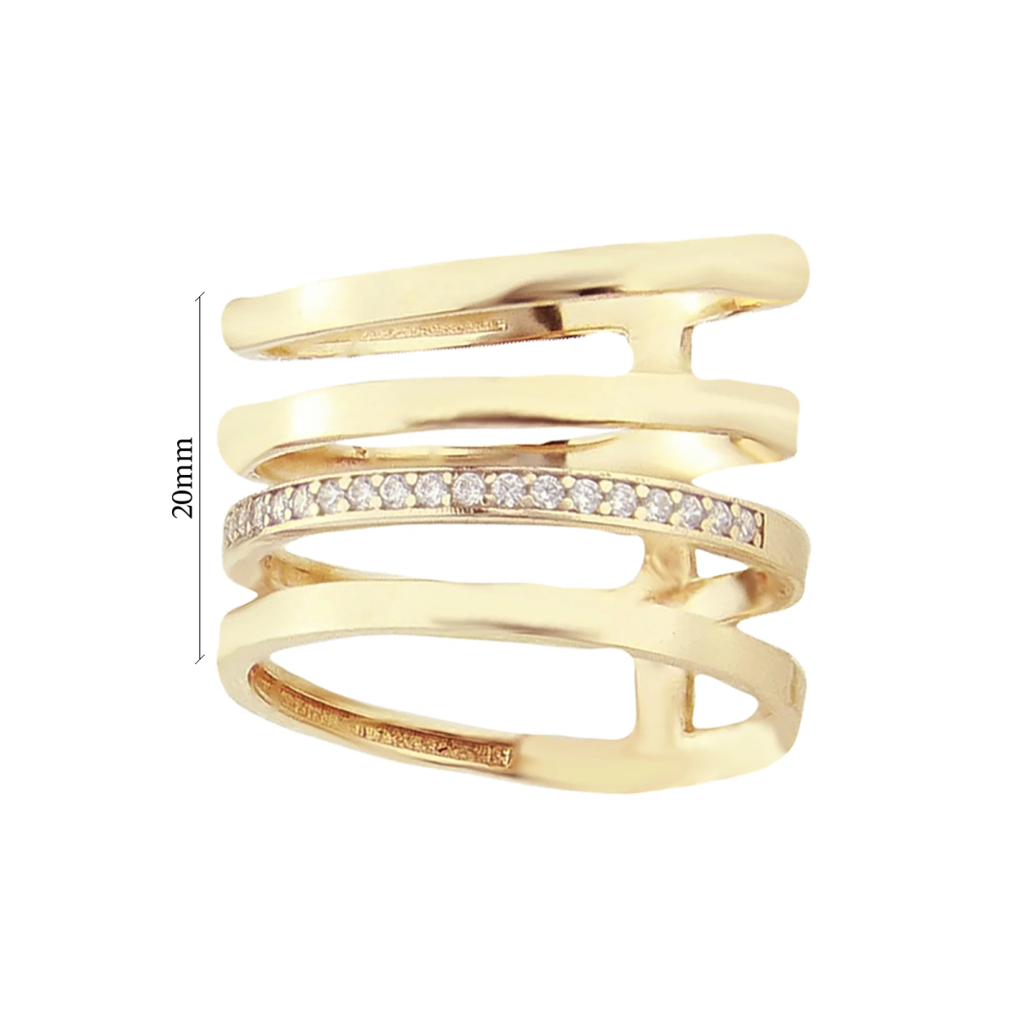 Золотое кольцо с фианитами "Пружина" - 559423 – изображение 2