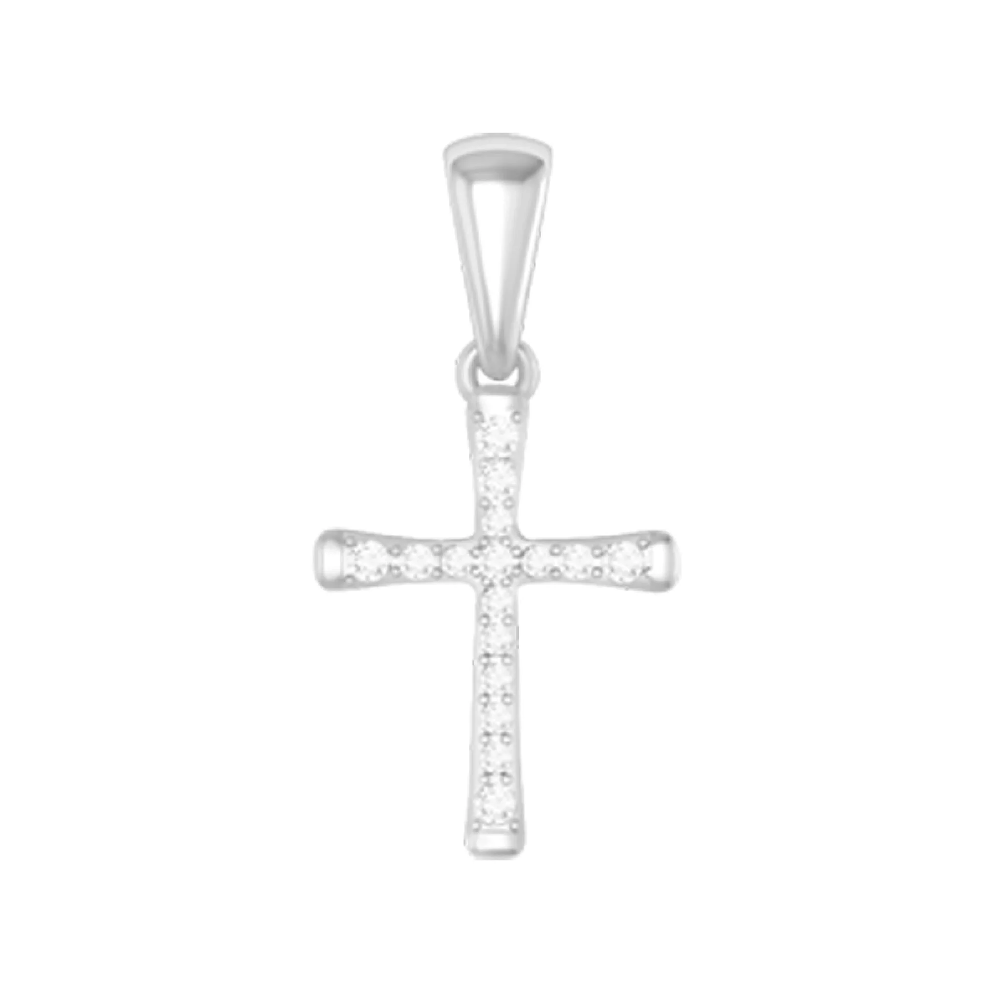 Крестик из белого золота с бриллиантами - 421615 – изображение 1
