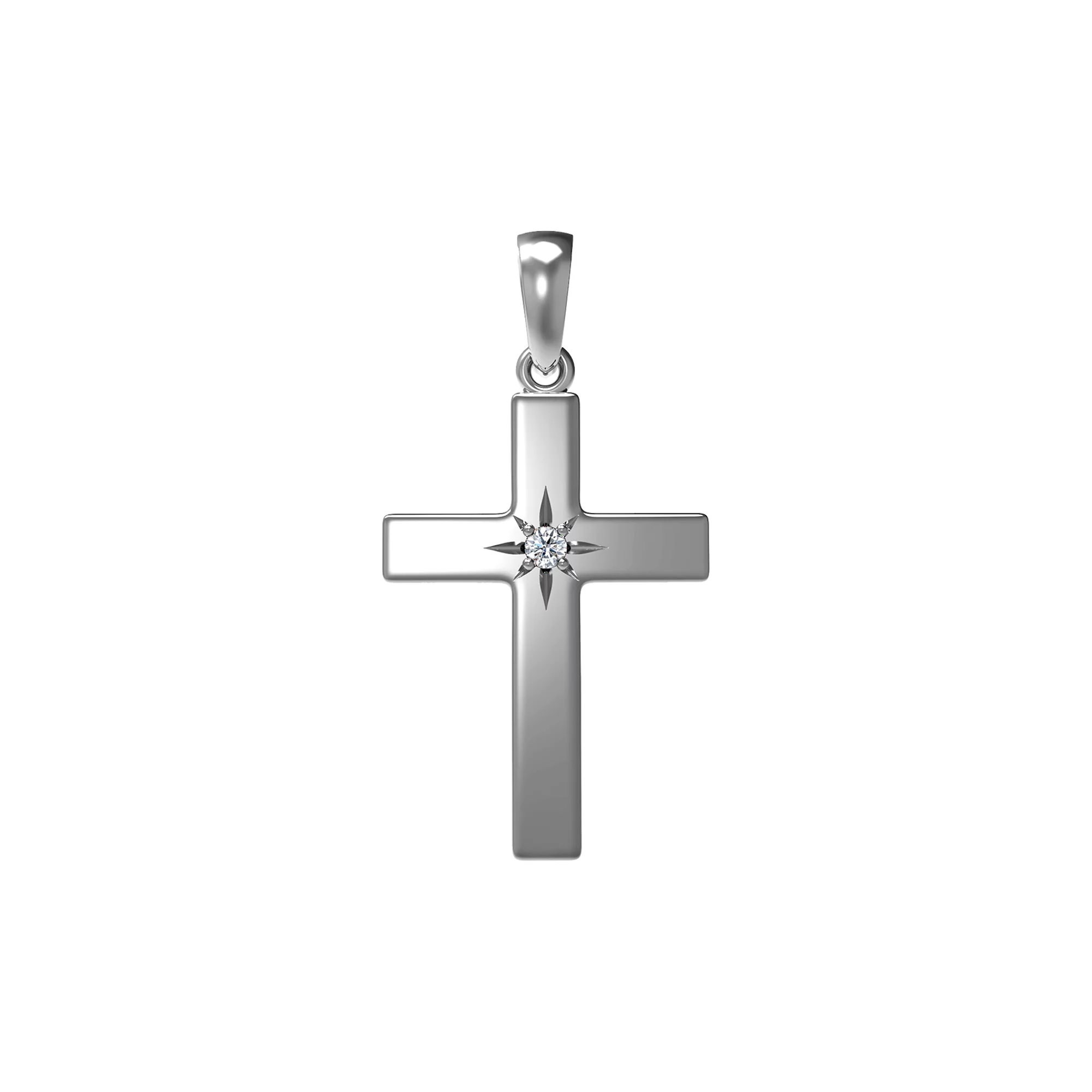 Хрестик з білого золота з діамантом - 904566 – зображення 1