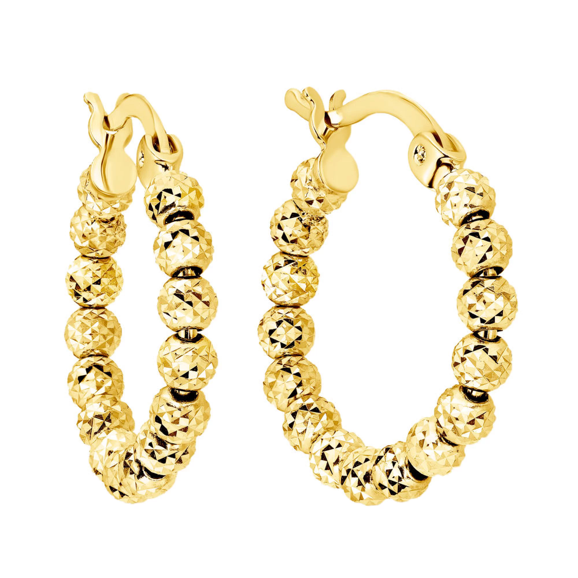 Сережки-кольца с шариками из лимонного золота - 1345782 – изображение 1