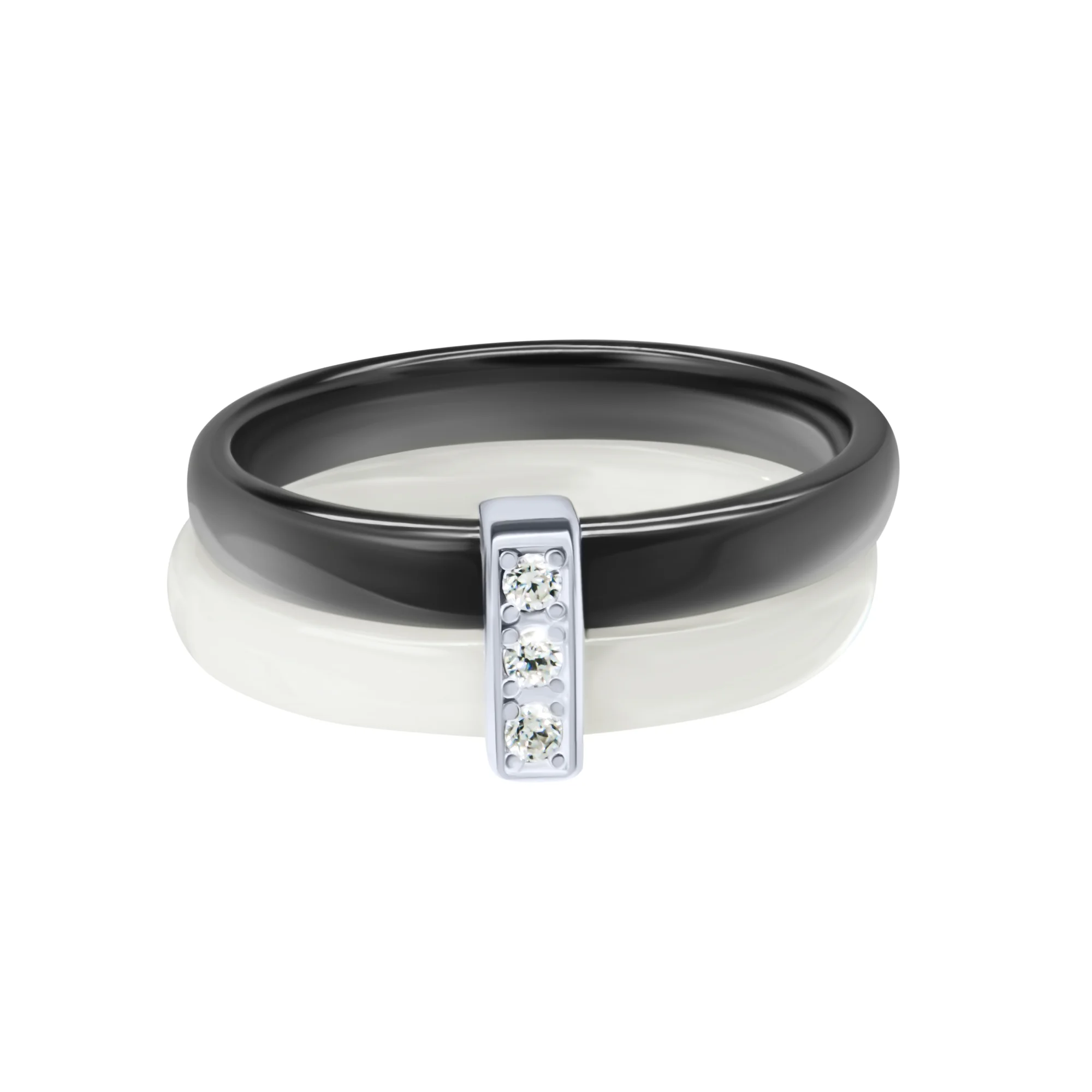 Кольцо двойное в серебре с керамикой и фианитами - 1815021 - 2