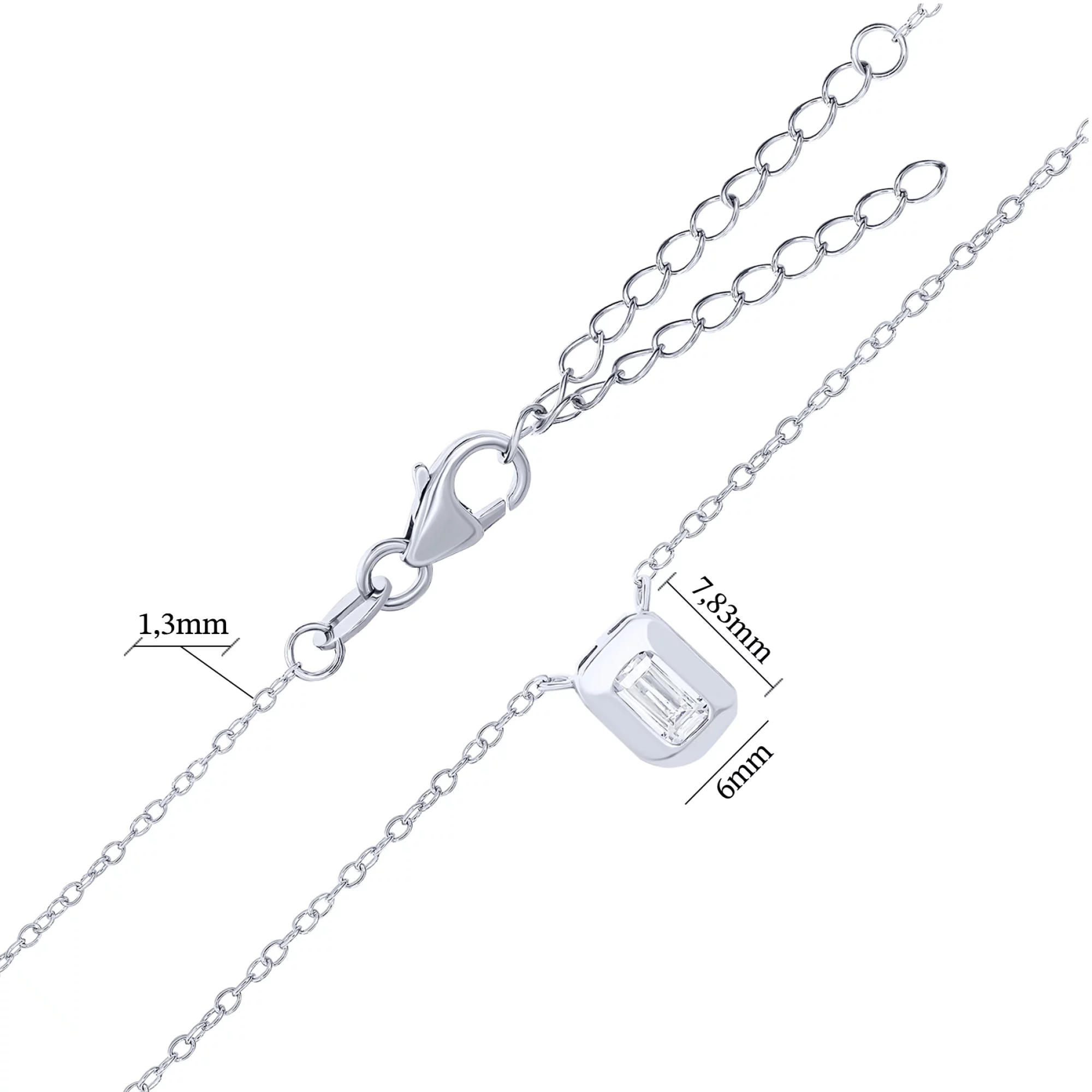 Колье серебряное с подвесным фианитом плетение якорное - 1592847 – изображение 3