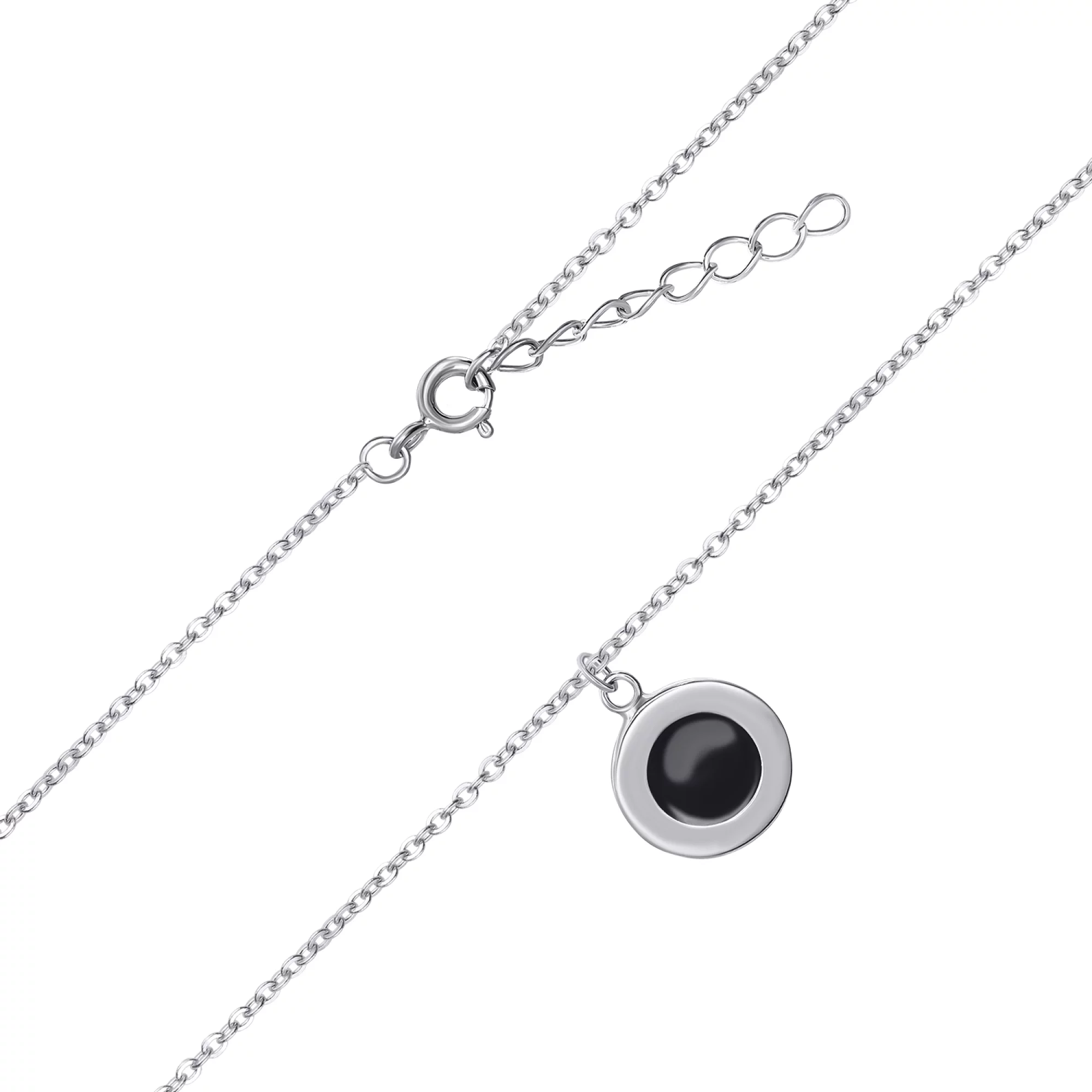 Цепочка с подвеской из серебра с эмалью "Круг" якорное плетение - 1468819 – изображение 1