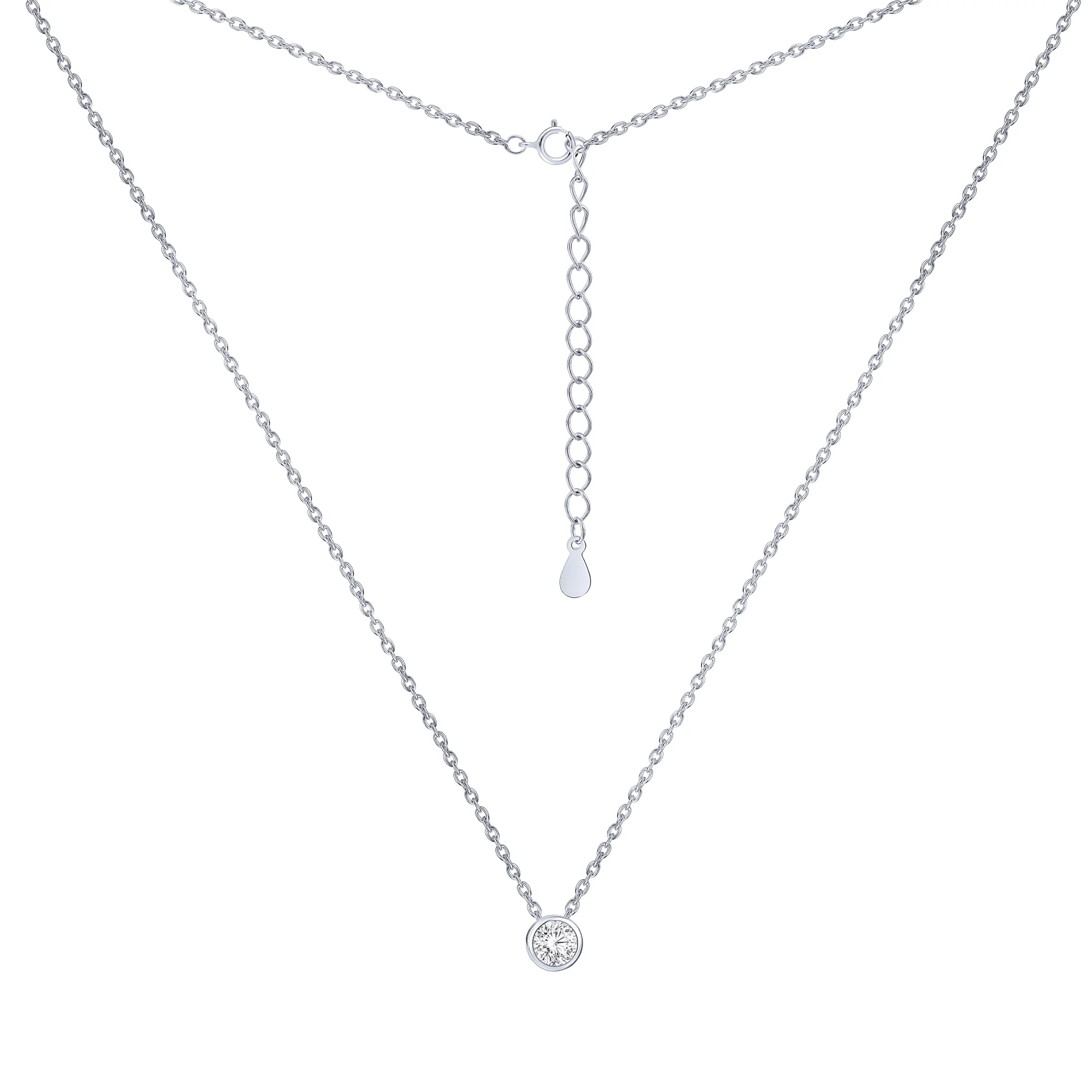 Серебряное колье с подвесом с фианитом плетение якорь - 2240470 - 2