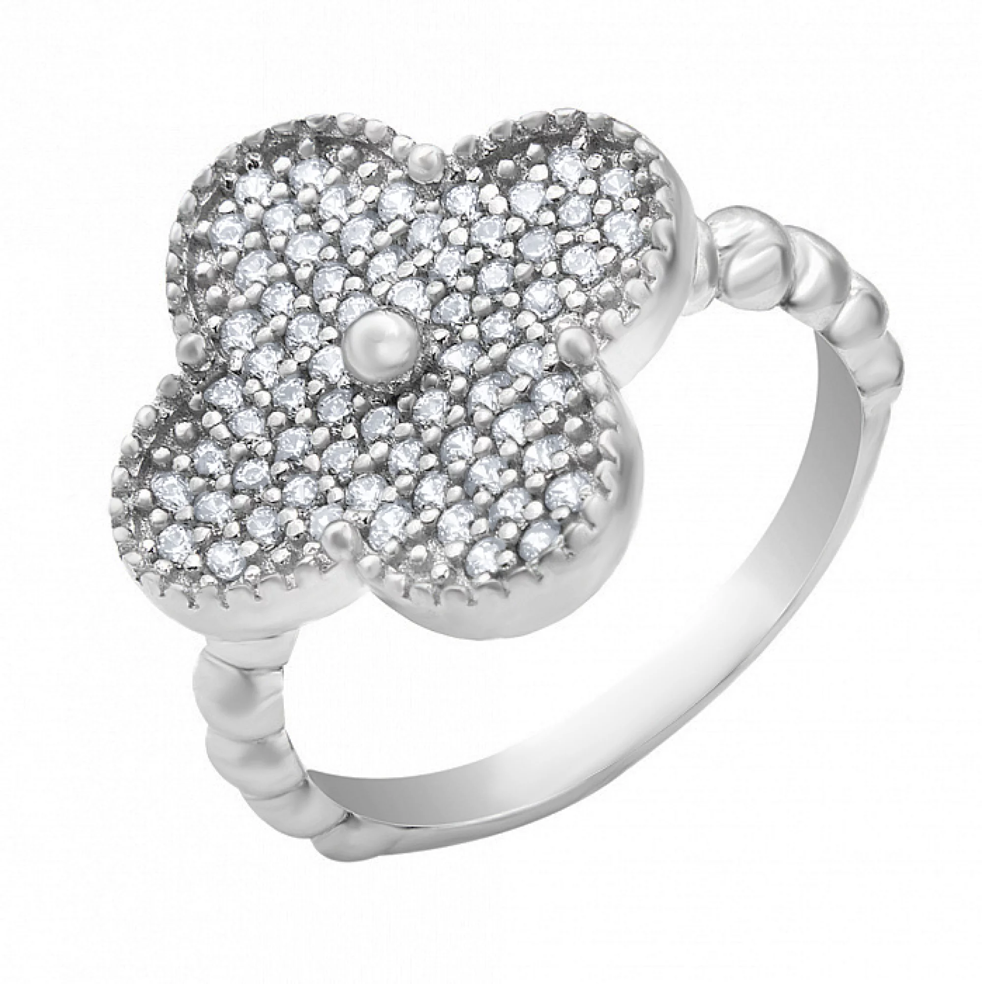 Серебряное кольцо с россыпью фианитов "Клевер" - 1575134 – изображение 1