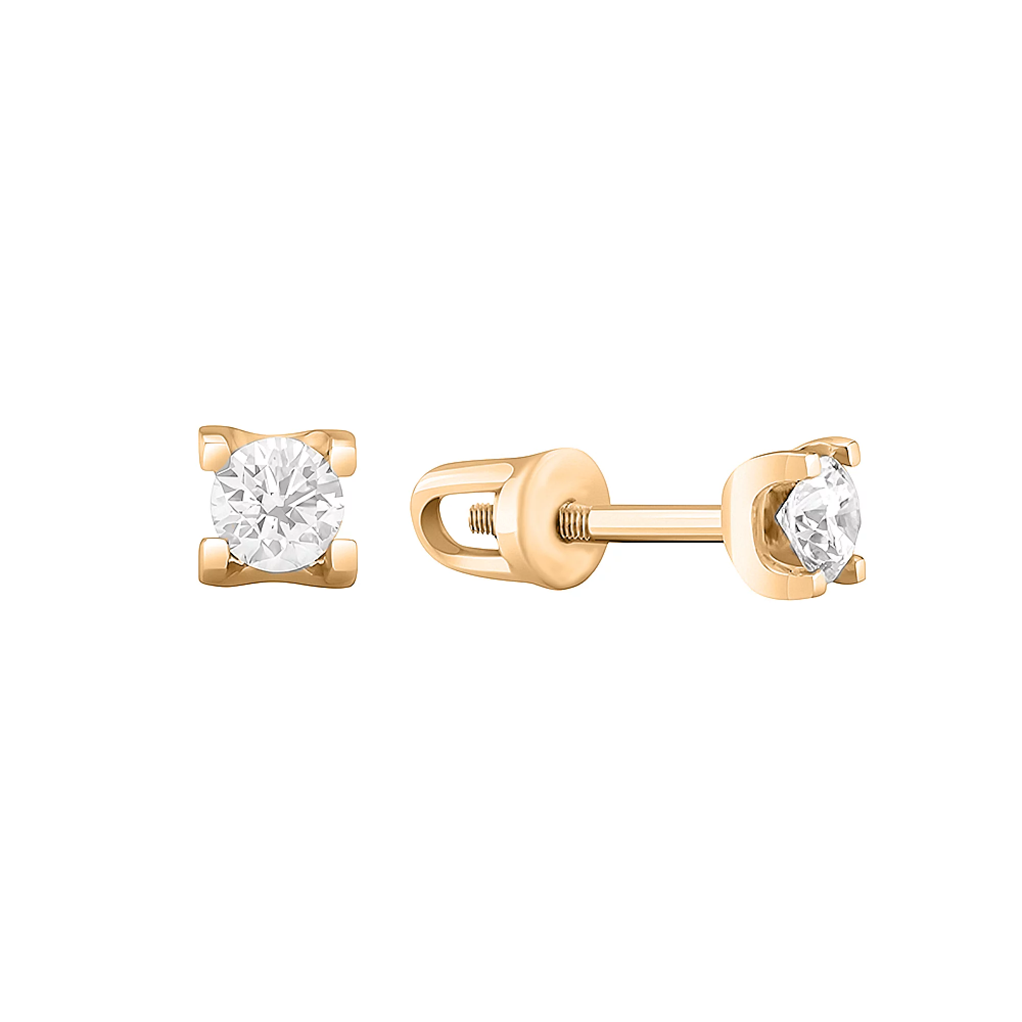 Золотые серьги-гвоздики с бриллиантом - 1589107 – изображение 1
