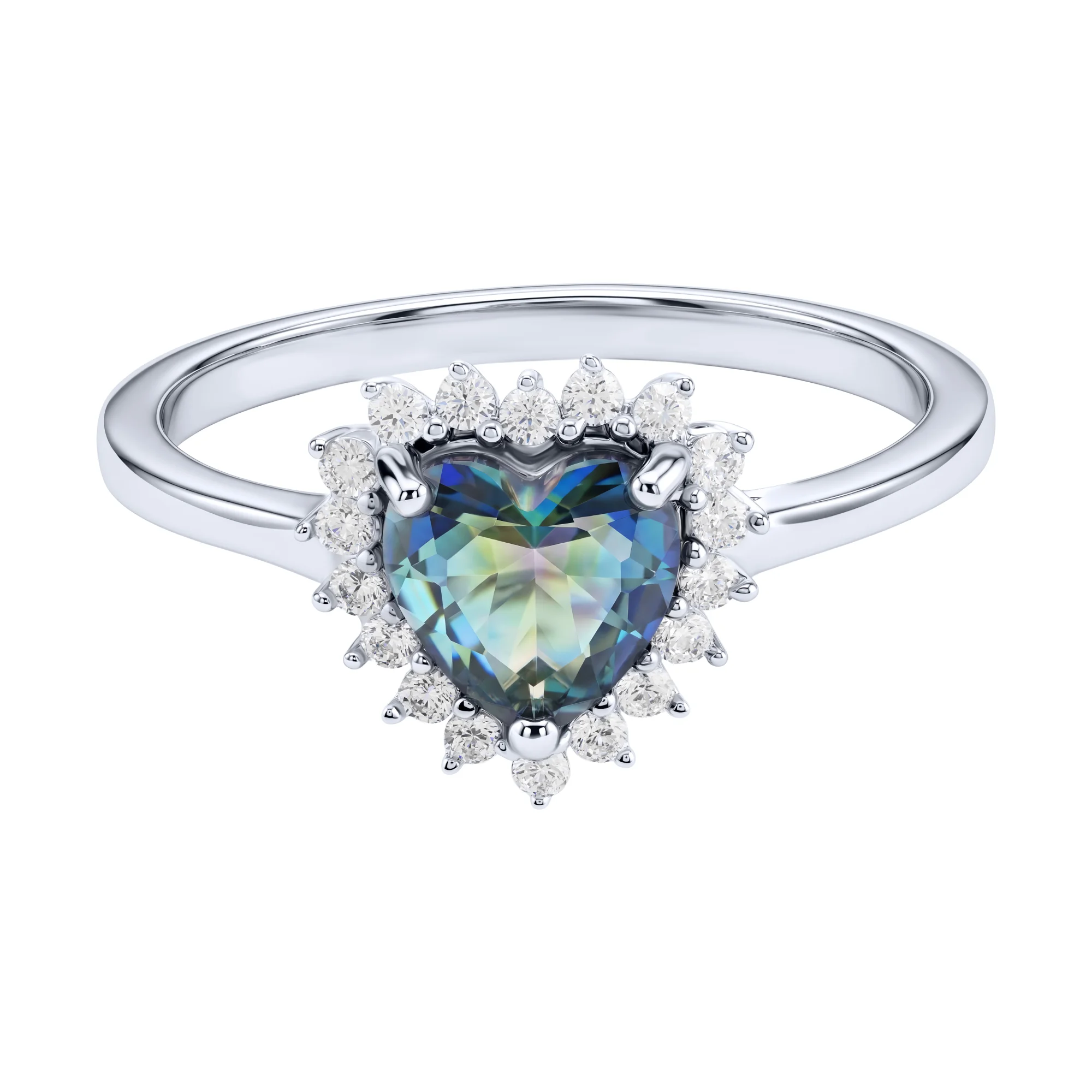 Серебряное кольцо "Сердце" с мистик топазом и фианитами - 2287811 - 3