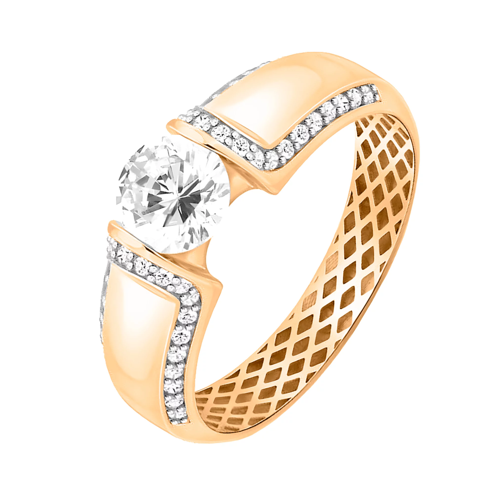 Золотое кольцо с фианитом - 482886 – изображение 1