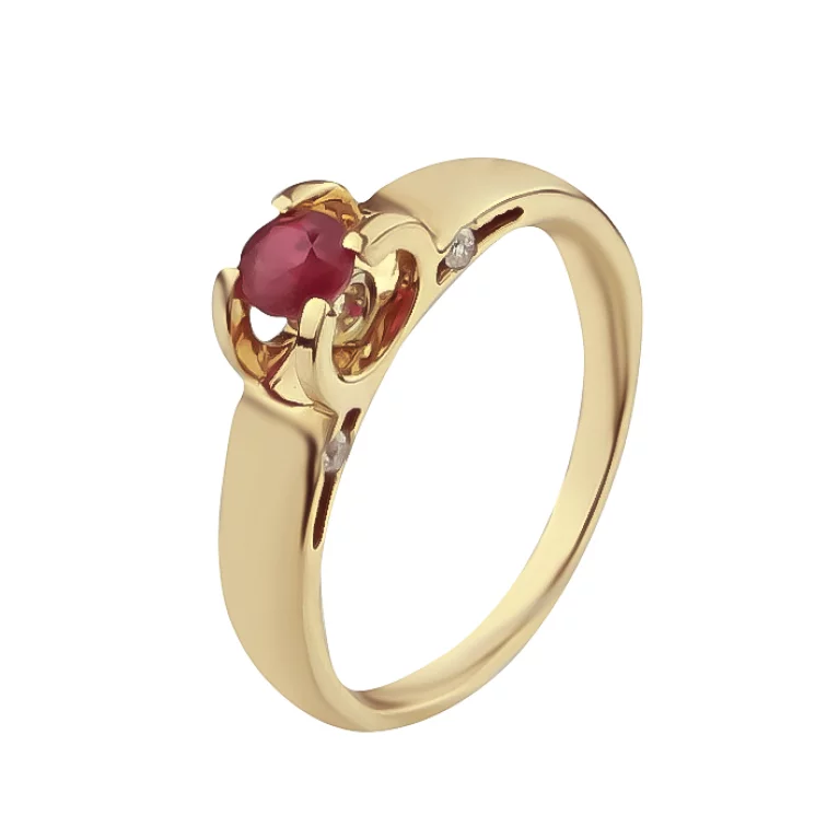 Золотое кольцо с рубином и бриллиантами. Артикул 1002: цена, отзывы, фото – купить в интернет-магазине AURUM