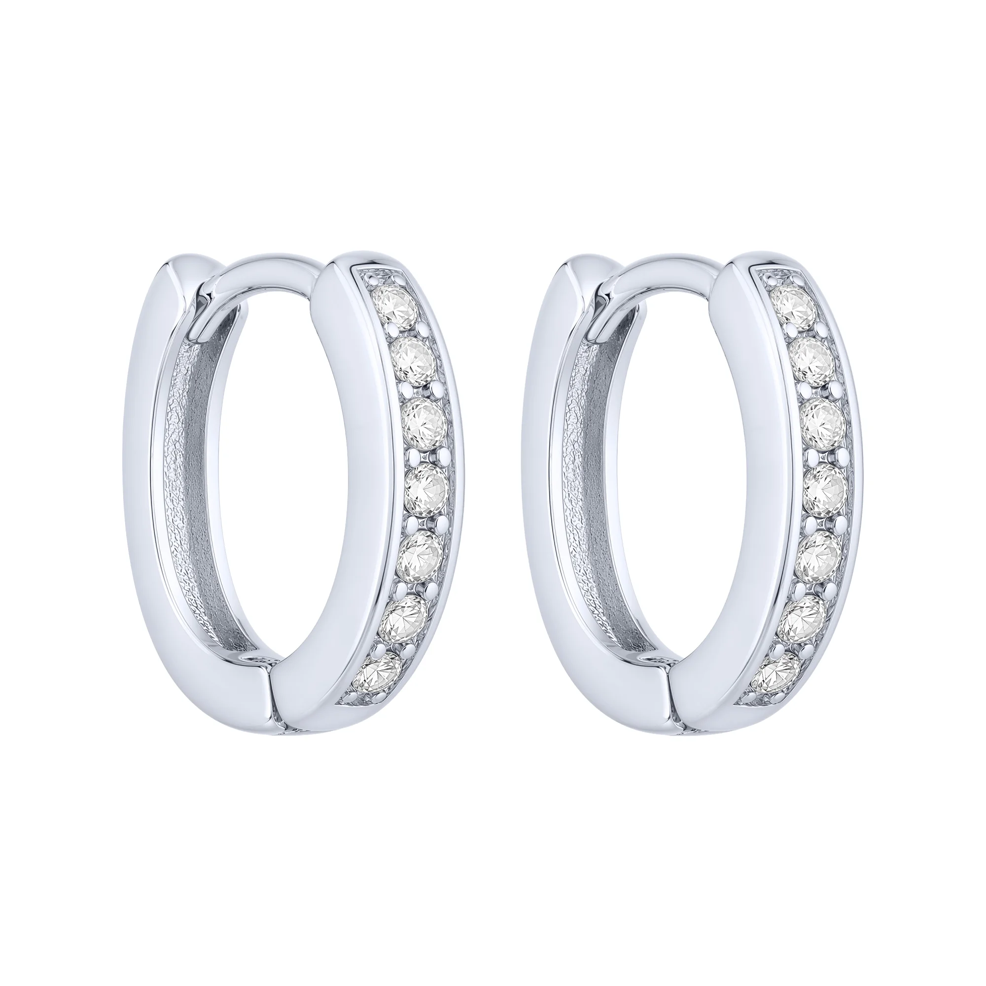 Серебряные серьги-кольца с дорожкой фианитов - 2291599 - 1