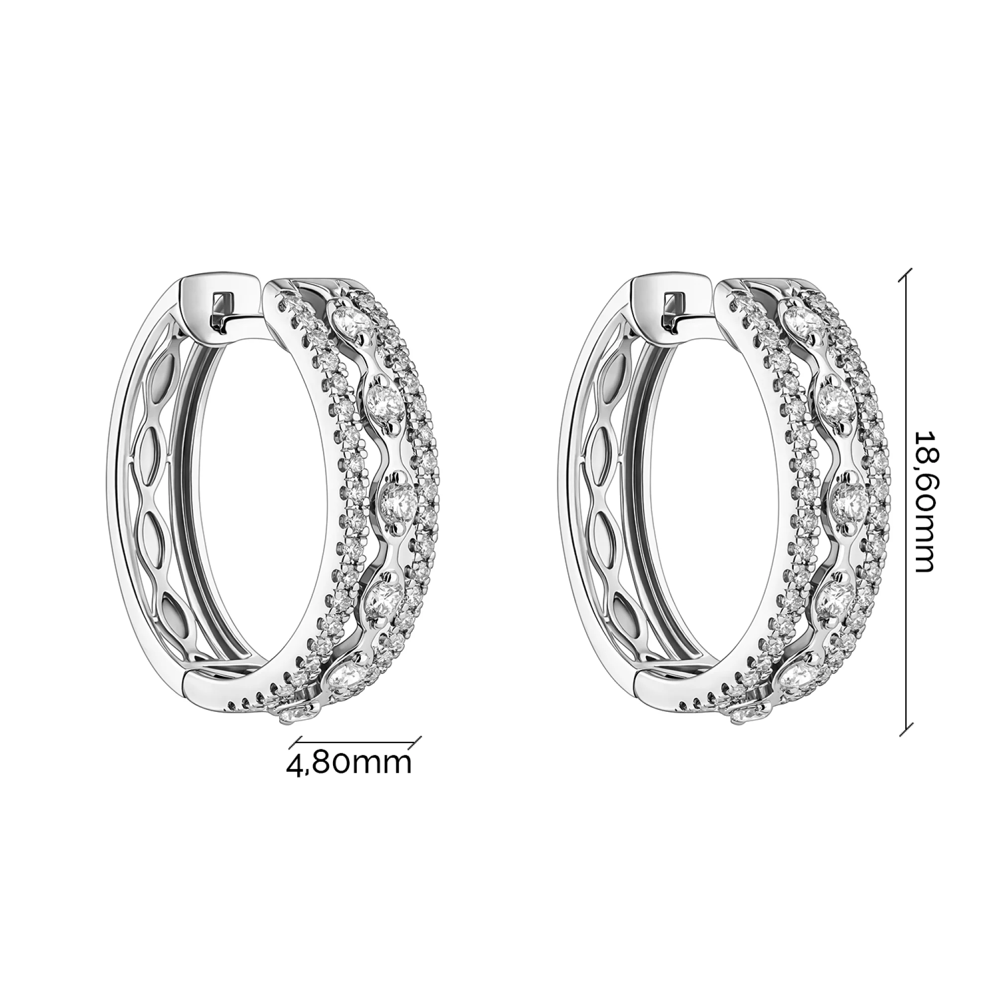 Серьги-кольца из белого золота с бриллиантами - 2142322 - 3