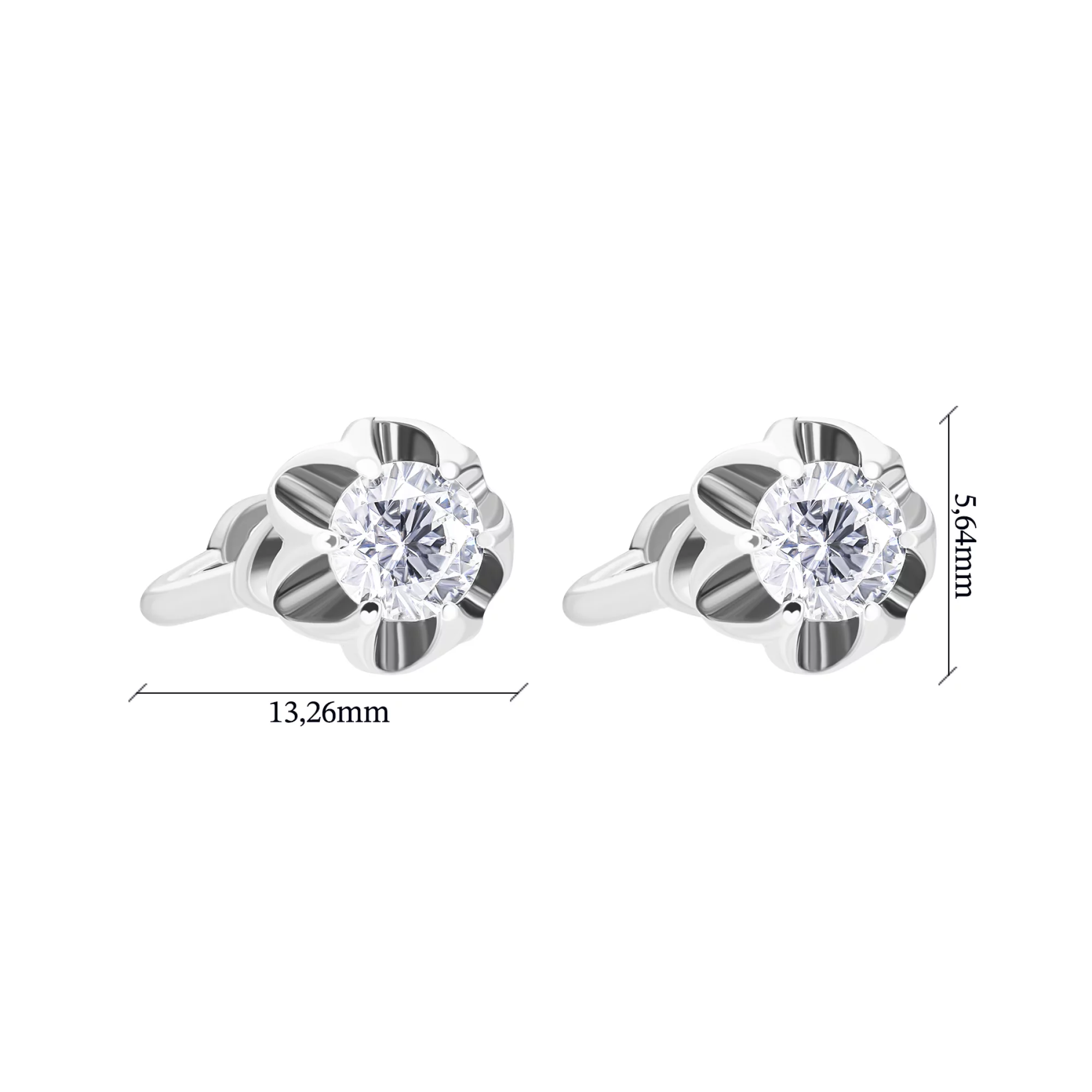 Серьги-гвоздики из серебра "Цветок" с фианитом - 1579431 – изображение 3