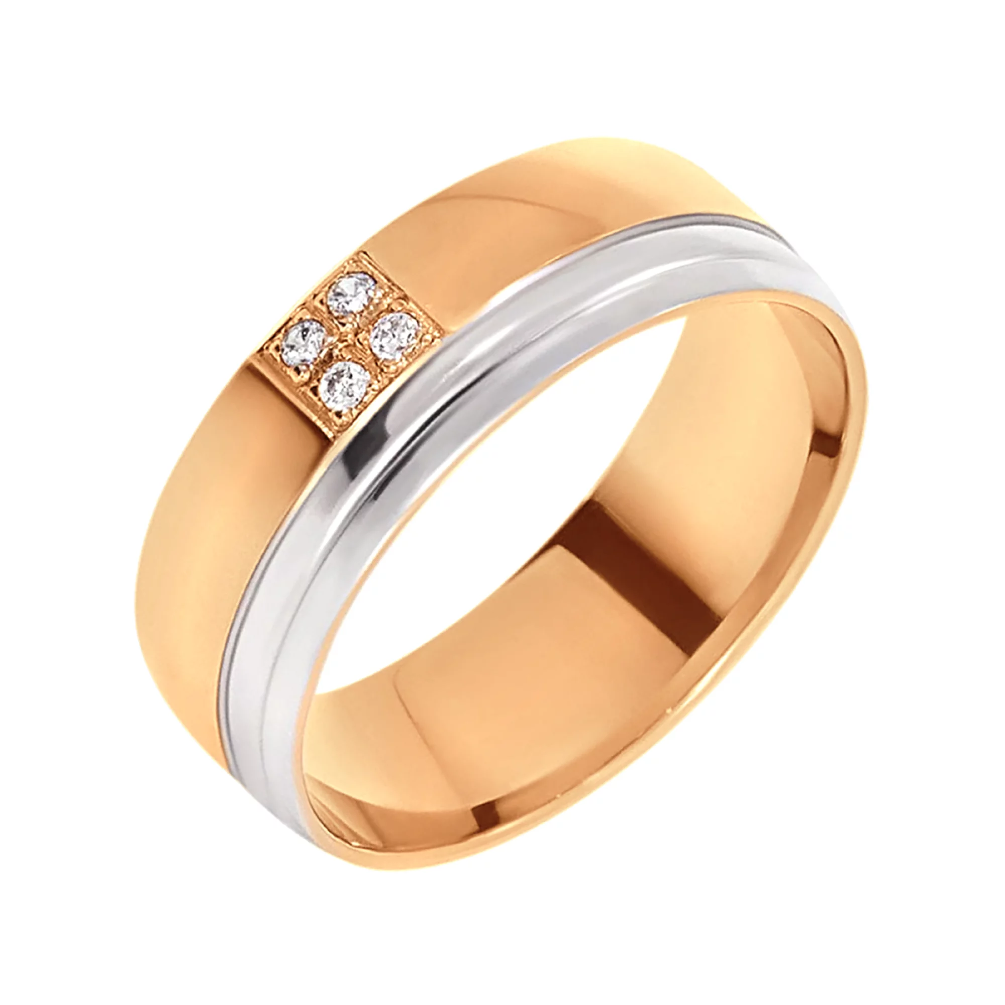 Обручальное кольцо классическое из комбинированного золота с фианитом - 959779 – изображение 1