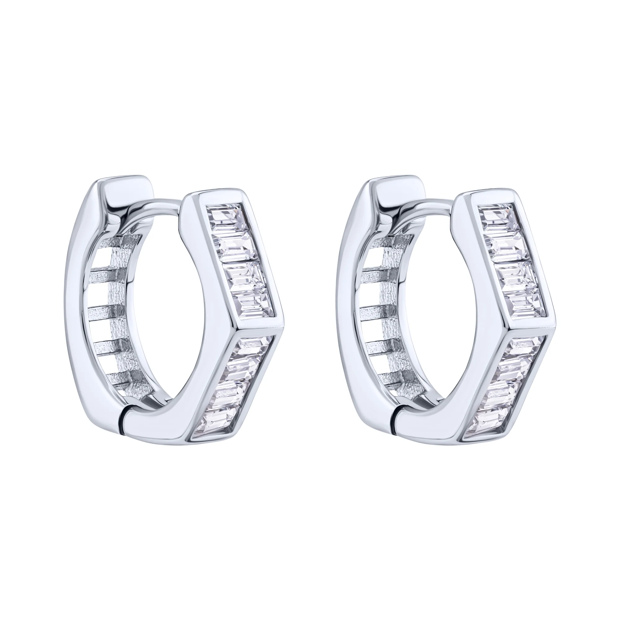 Серебряные серьги-кольца с фианитами - 2095479 - 1