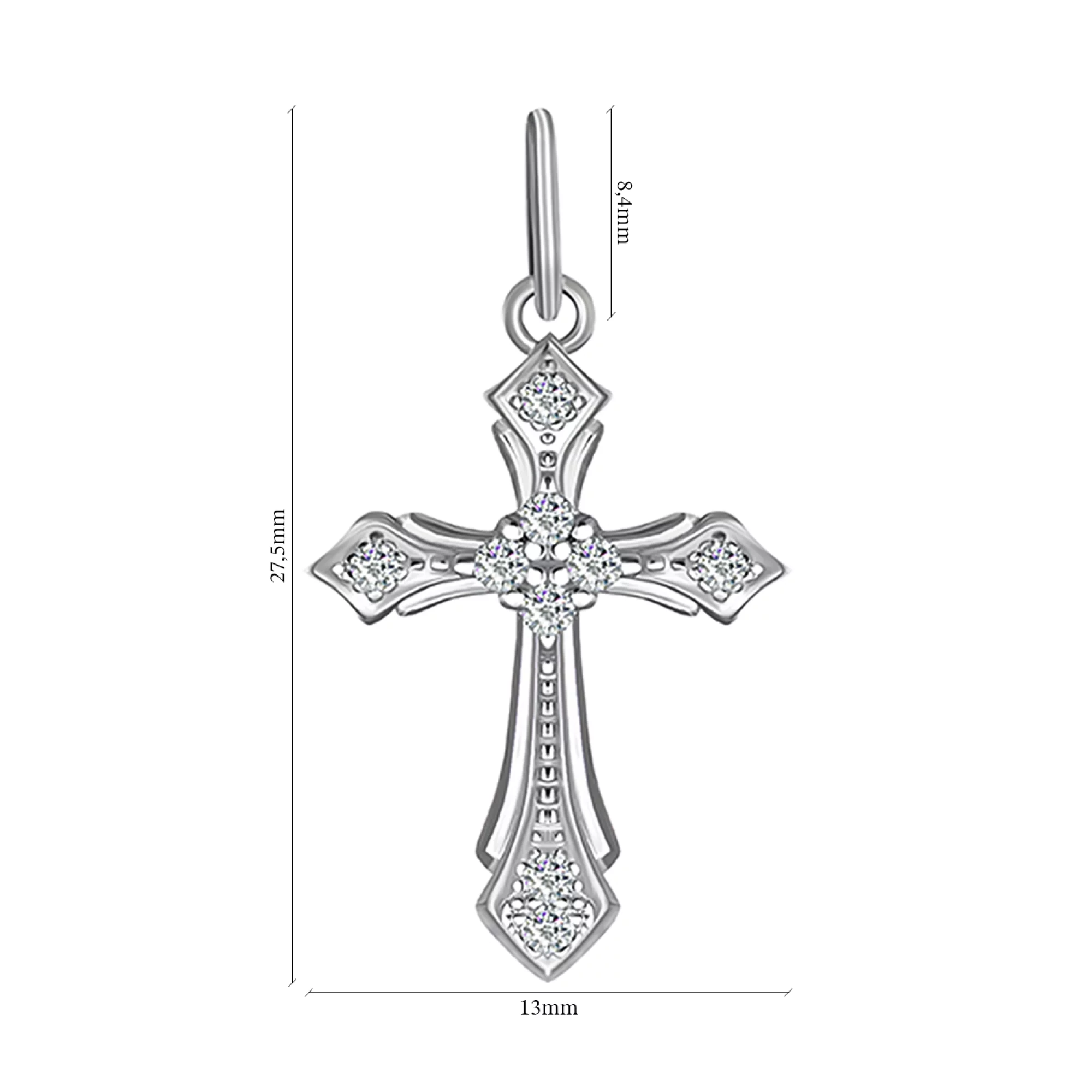 Хрестик зі срібла з фіанітами - 1507825 – зображення 2