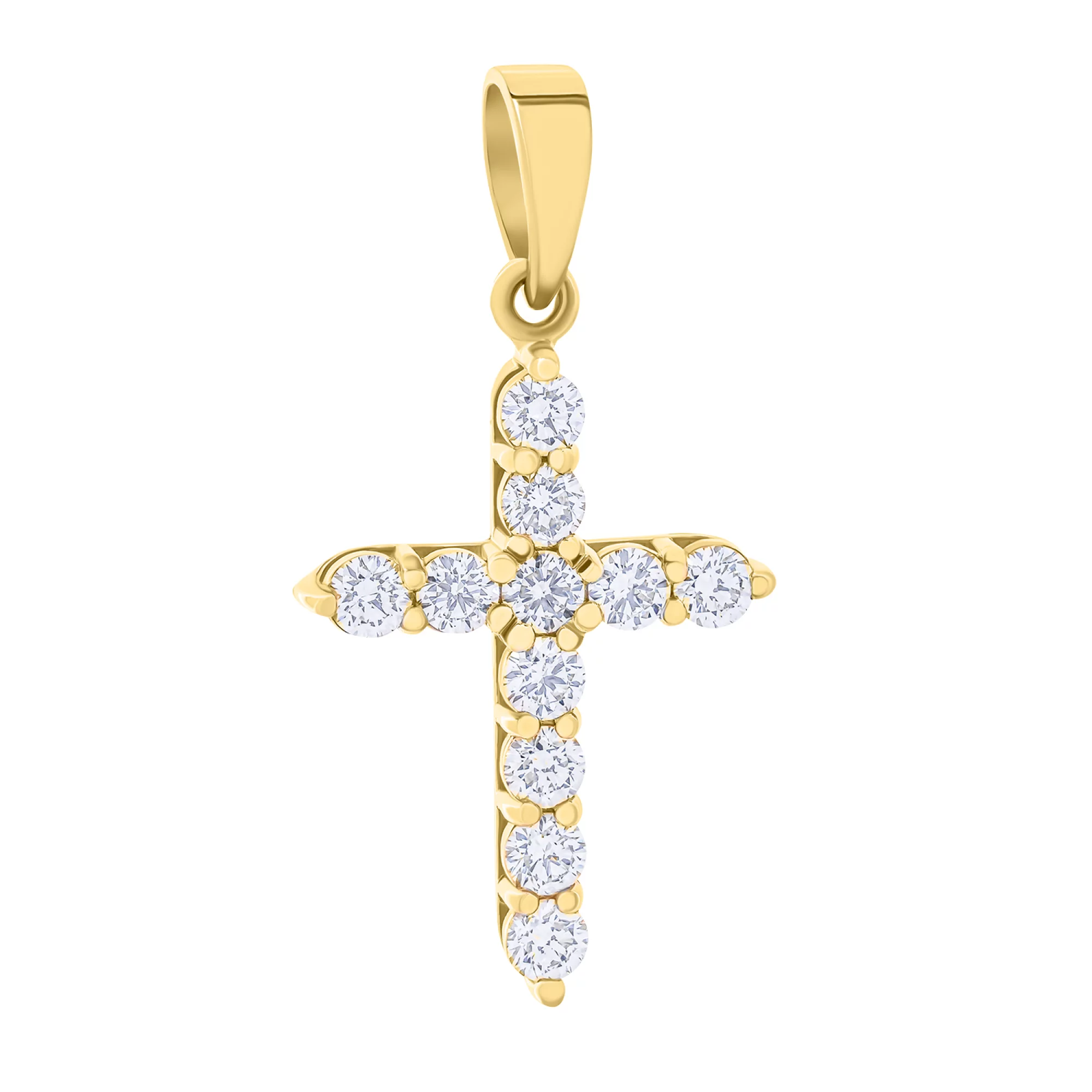 Декоративный крестик в желтом золоте с дорожкой фианитов - 1736226 – изображение 1
