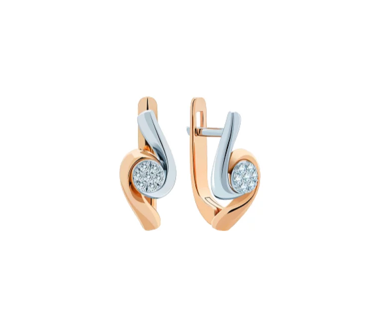 Сережки з діамантами з комбінованого золота. Артикул 880177-С: ціна, відгуки, фото – купити в інтернет-магазині AURUM