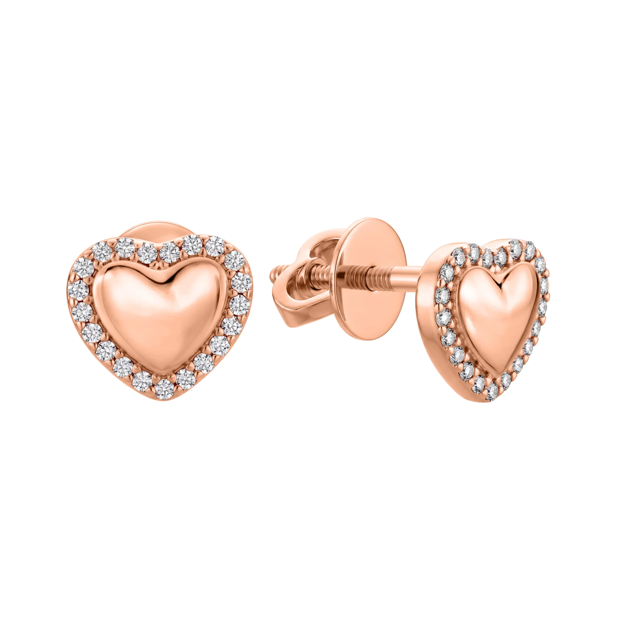 Серьги-пусеты "Сердце" из красного золота с фианитами - 2289701 - 1