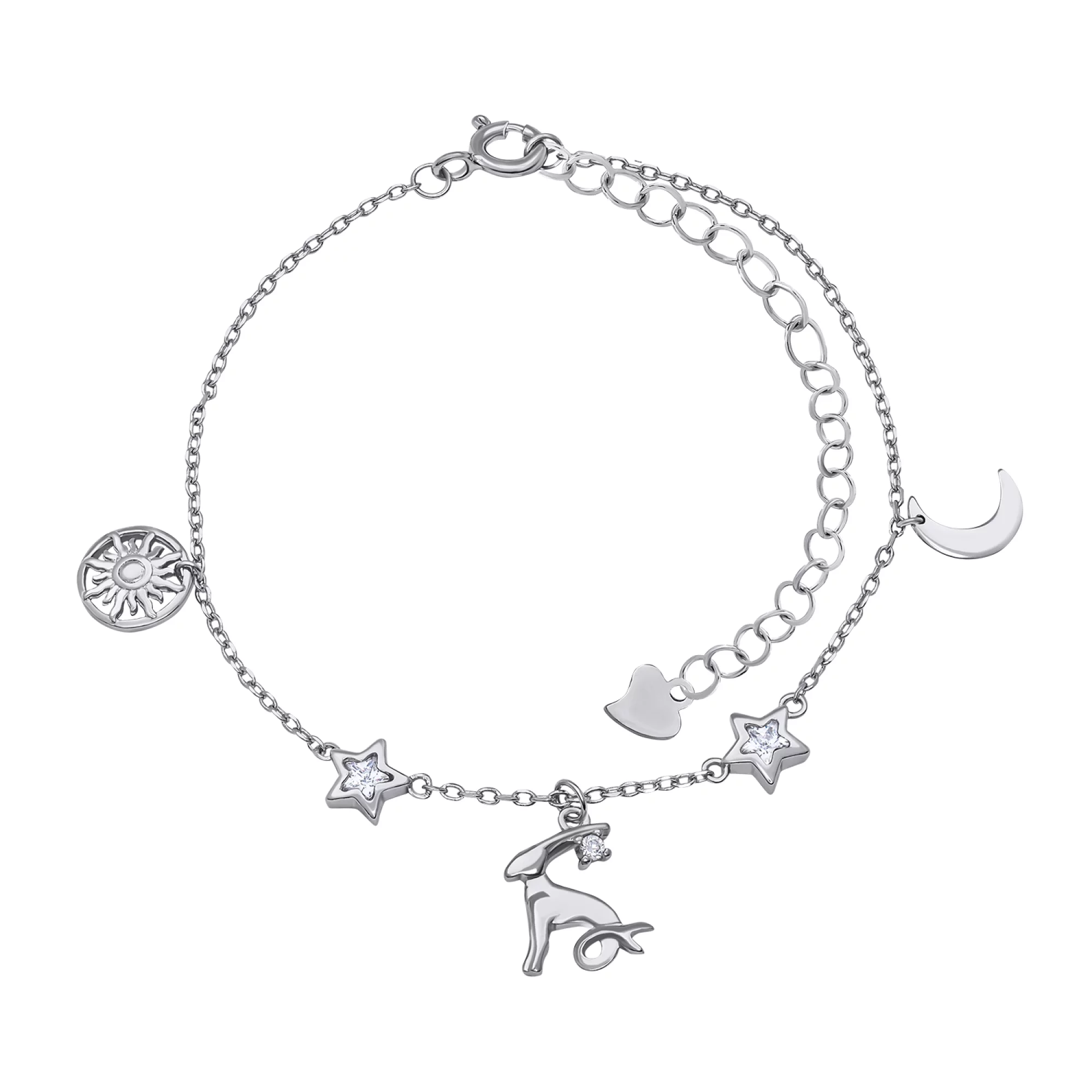 Срібний браслет "Знак зодіаку-Козеріг" з фіанітами плетіння якірне - 1530339 – зображення 1