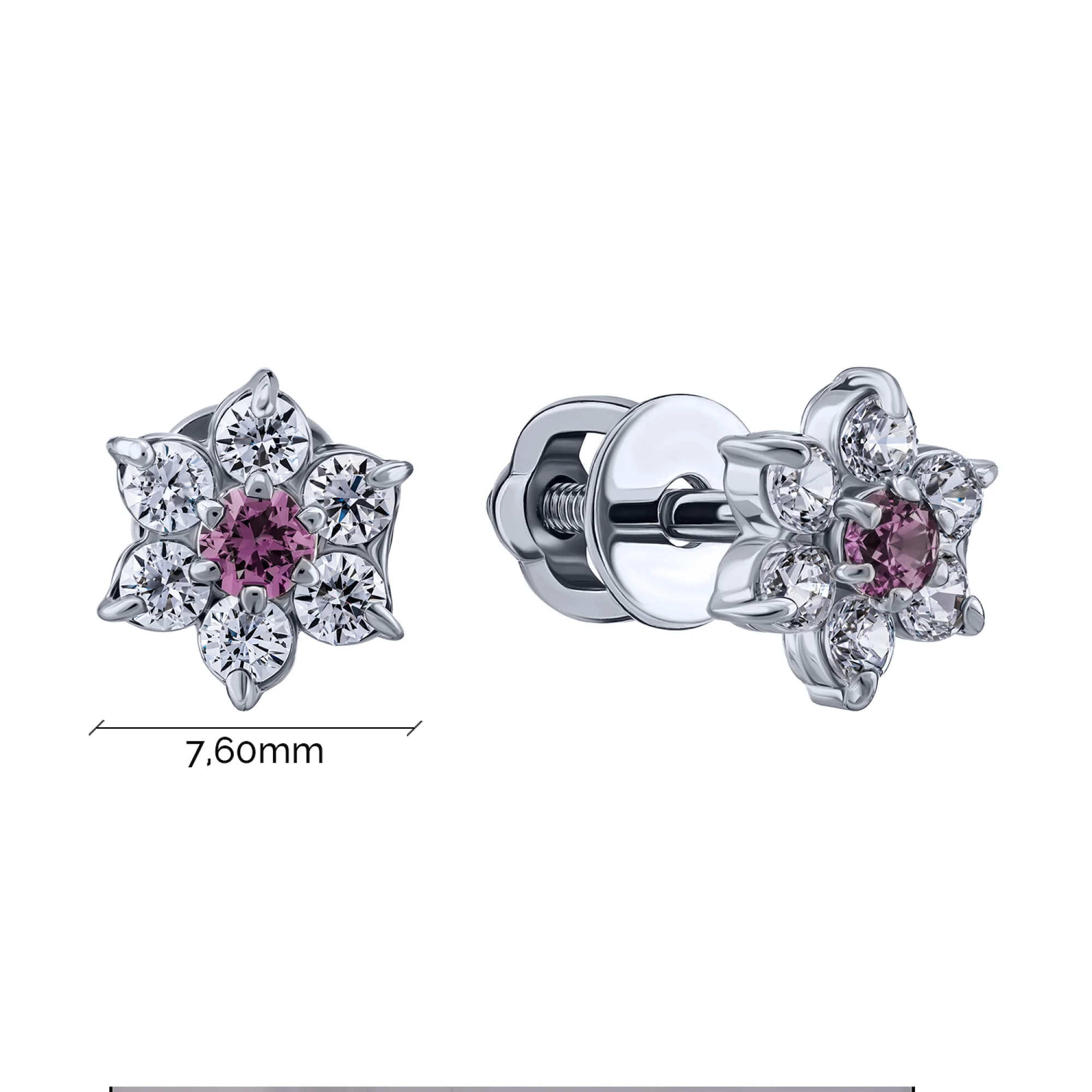 Серьги-пусеты "Цветок" в серебре с фианитами - 2095647 - 2