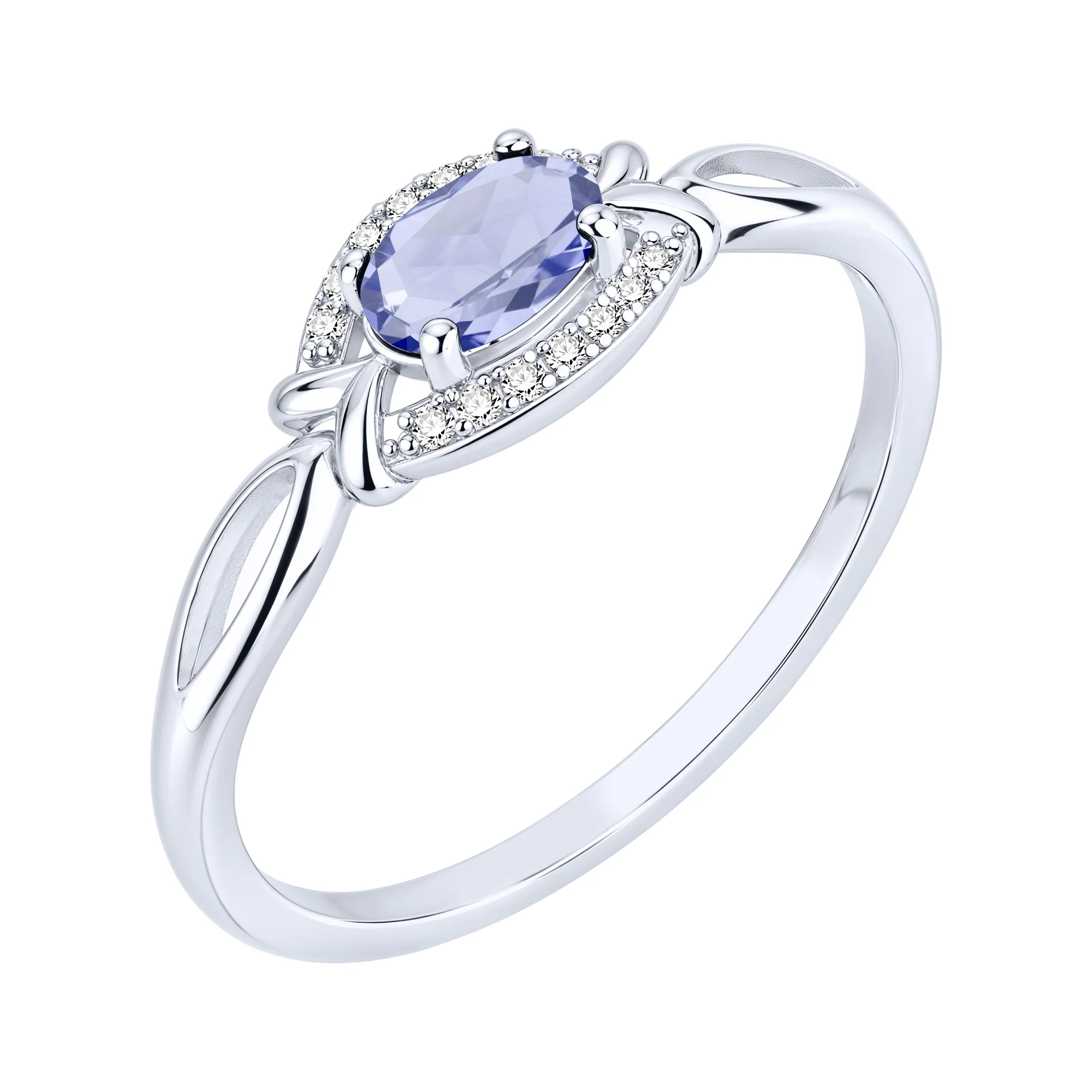 Серебряное кольцо "Овал" с танзанитом и фианитами - 2299296 - 1