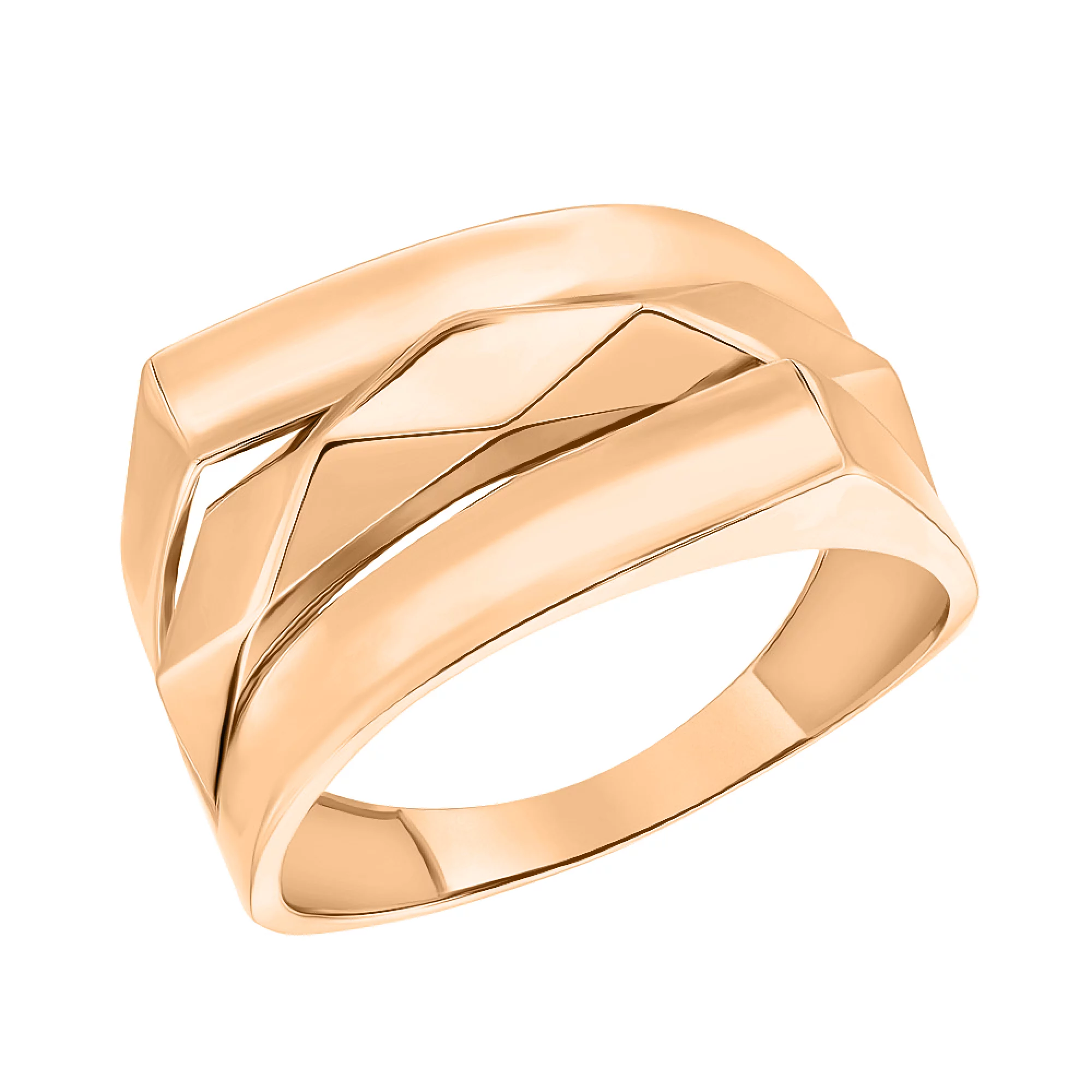 Тройное кольцо из красного золота с "Гранями" - 1519339 – изображение 1