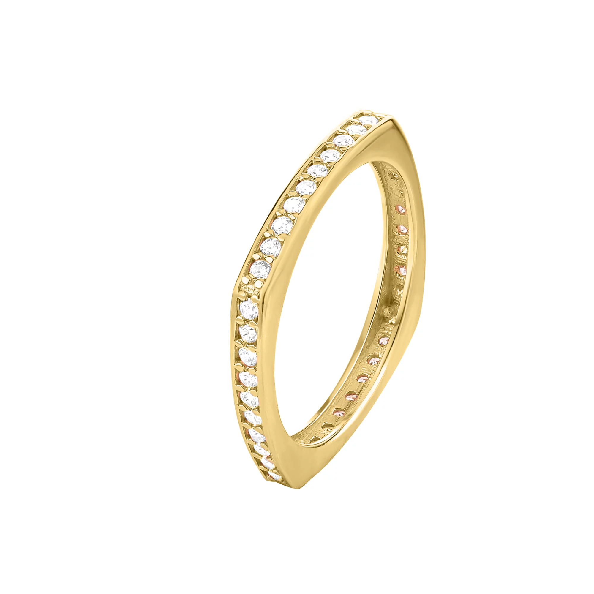 Кольцо в желтом золоте в геометрической форме с фианитами  - 1567025 – изображение 1