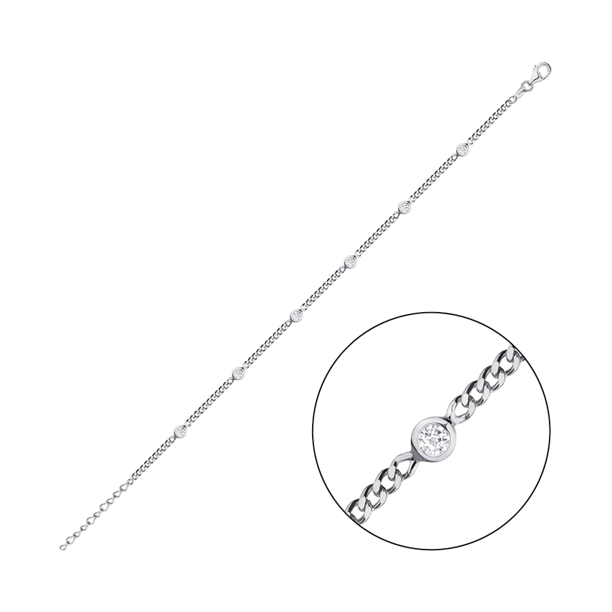 Срібний браслет з фіанітом панцирне плетіння - 1297404 – зображення 2