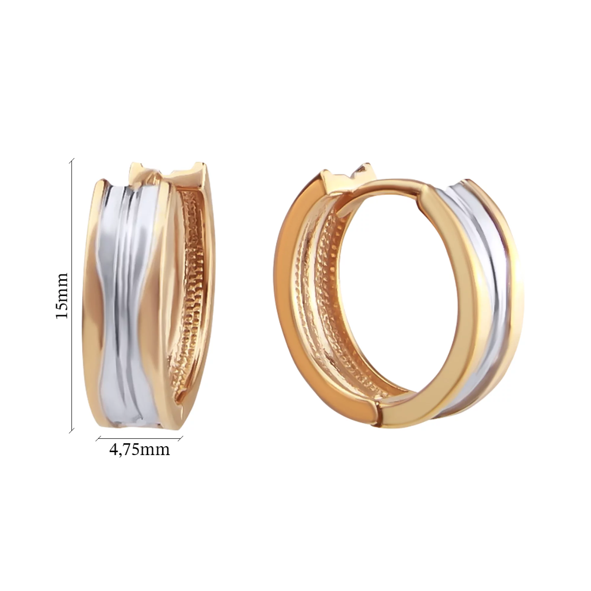 Серьги-кольца из комбинированного золота - 613813 – изображение 2