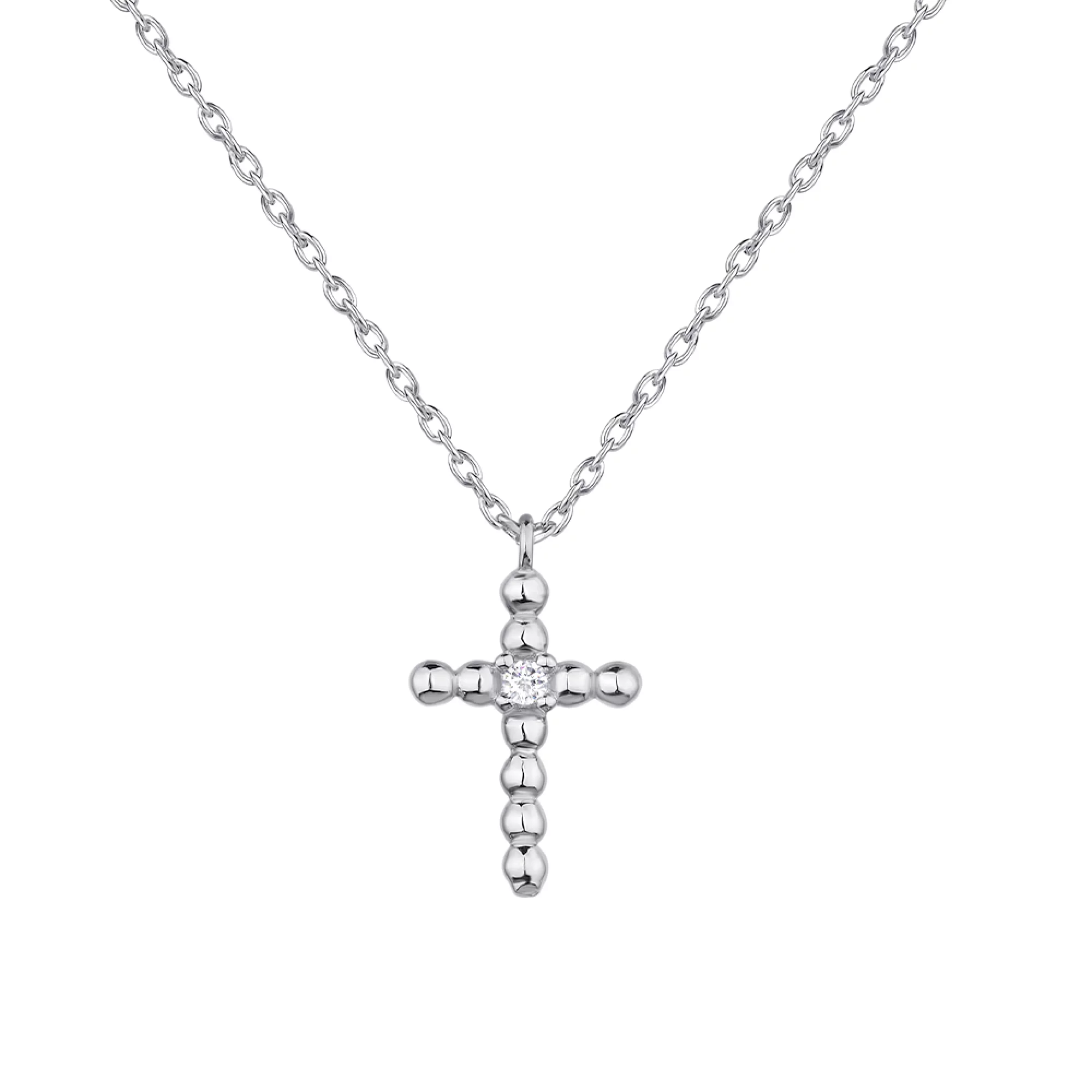 Серебряная цепочка с крестиком и фианитом с якорным плетением - 1300552 – изображение 2