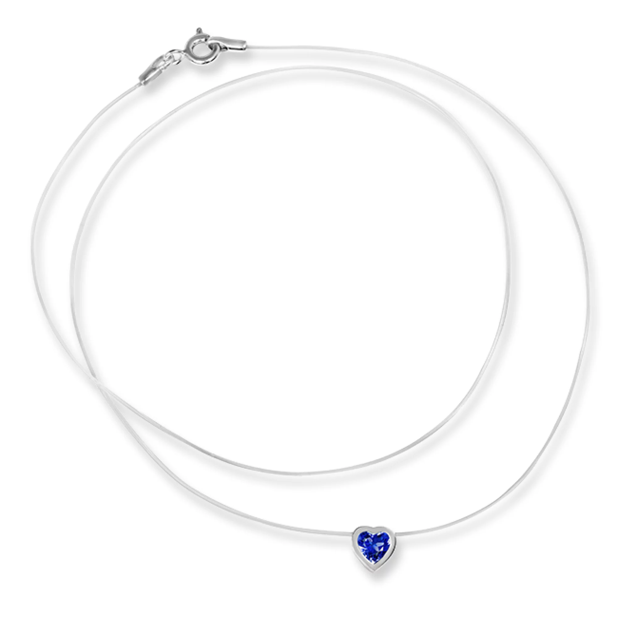 Колье на силиконовом шнурке с серебром и синим цирконием в сердечке - 457494 – изображение 1