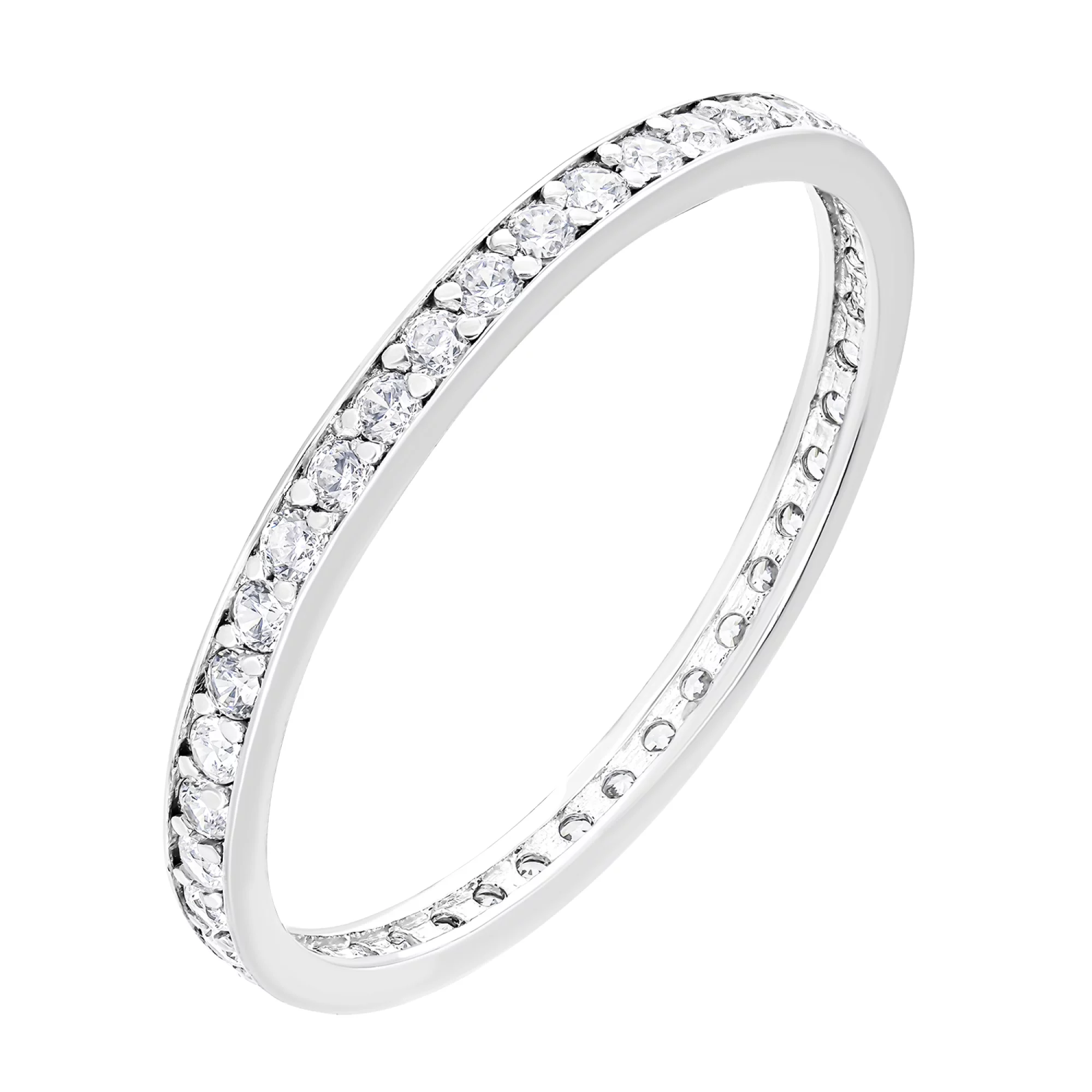 Тонкое серебряное кольцо с дорожкой фианита - 1593741 – изображение 1