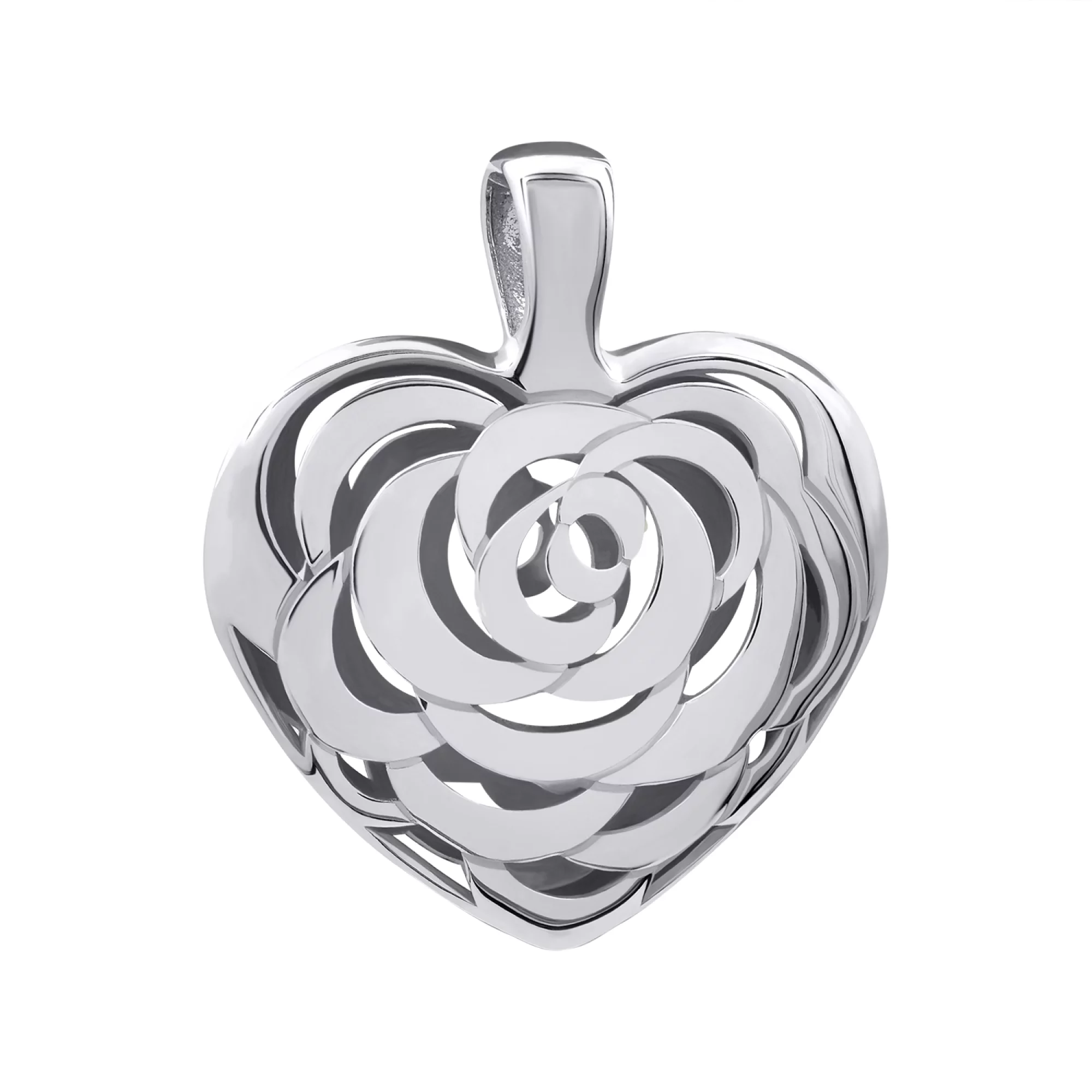Подвеска серебряная "Сердце" с платиновим покрытием - 878647 – изображение 1
