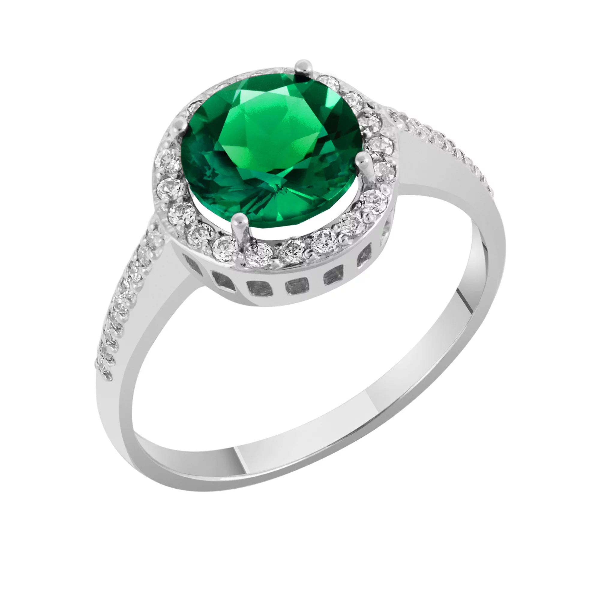 Золотое кольцо с зеленым кварцем и фианитами - 538322 – изображение 1