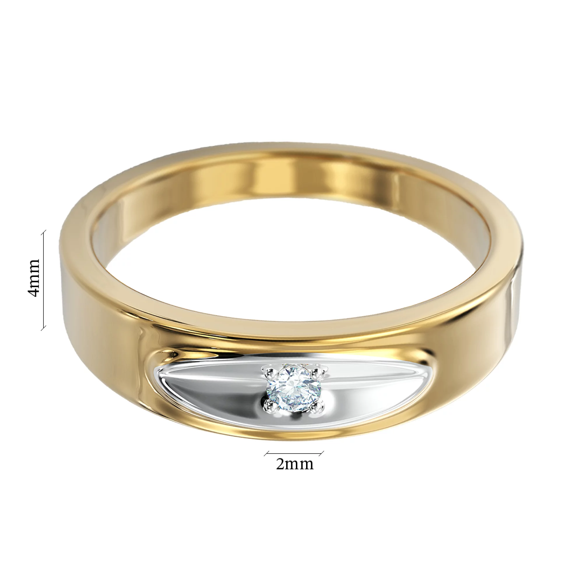 Обручальное кольцо из комбинированого золота с бриллиантом американка  - 521290 – изображение 3
