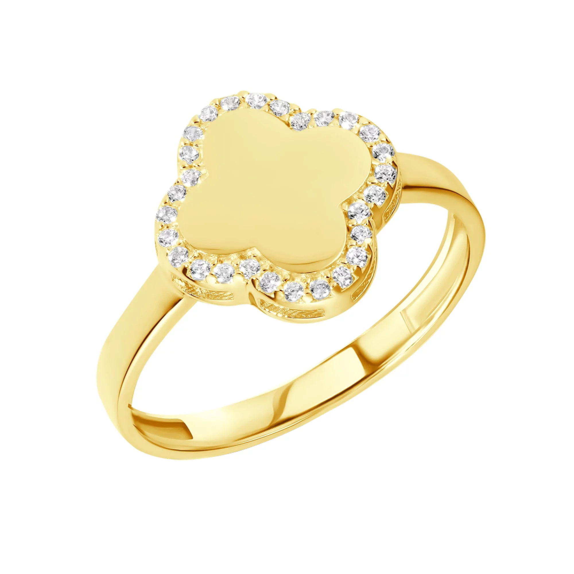 Кольцо из лимонного золота с фианитом Клевер - 960095 – изображение 1