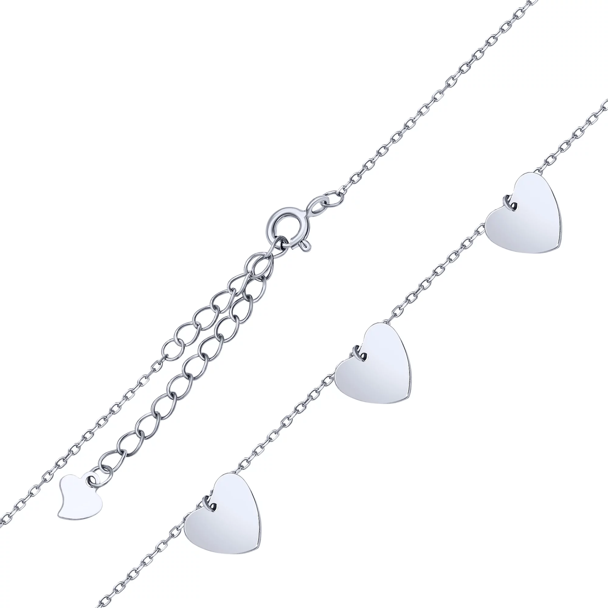 Браслет зі срібла з підвісками "Сердечка" якірне плетіння - 1680369 – зображення 2