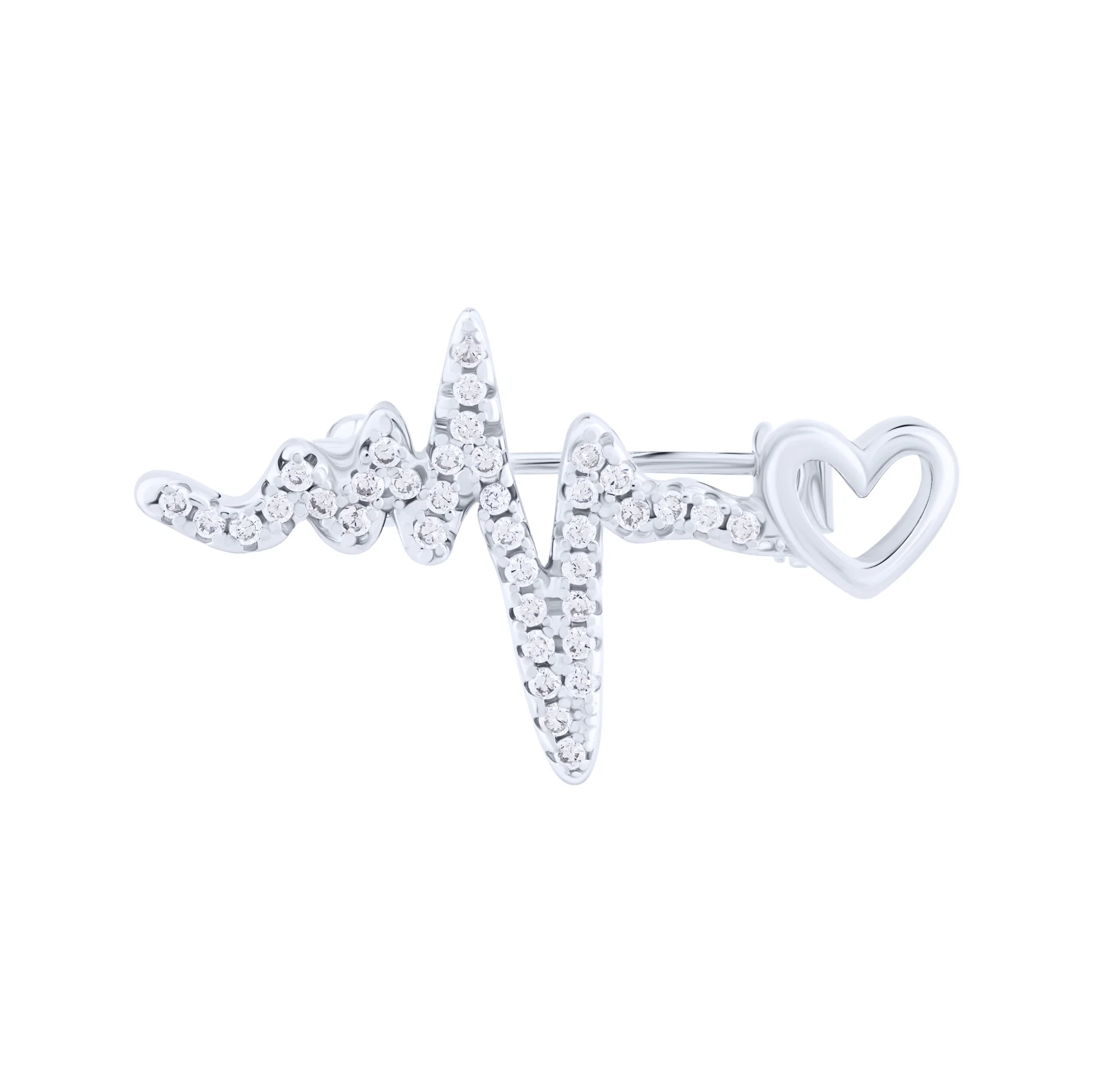 Брошка "Сердцебиение" из серебра с фианитами - 2132237 - 1