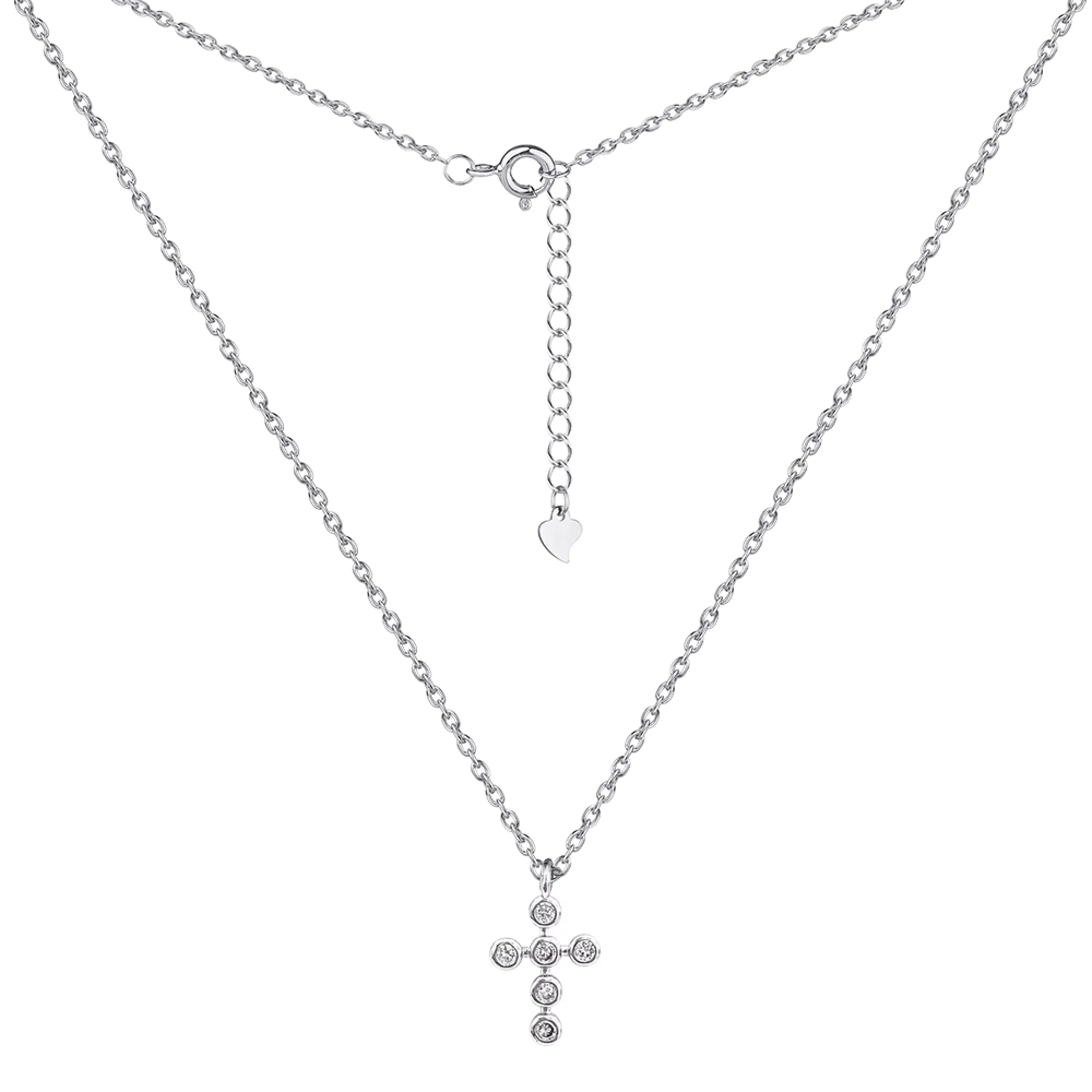 Цепочка с крестиком из серебра с фианитом плетение якорное - 1279478 – изображение 1