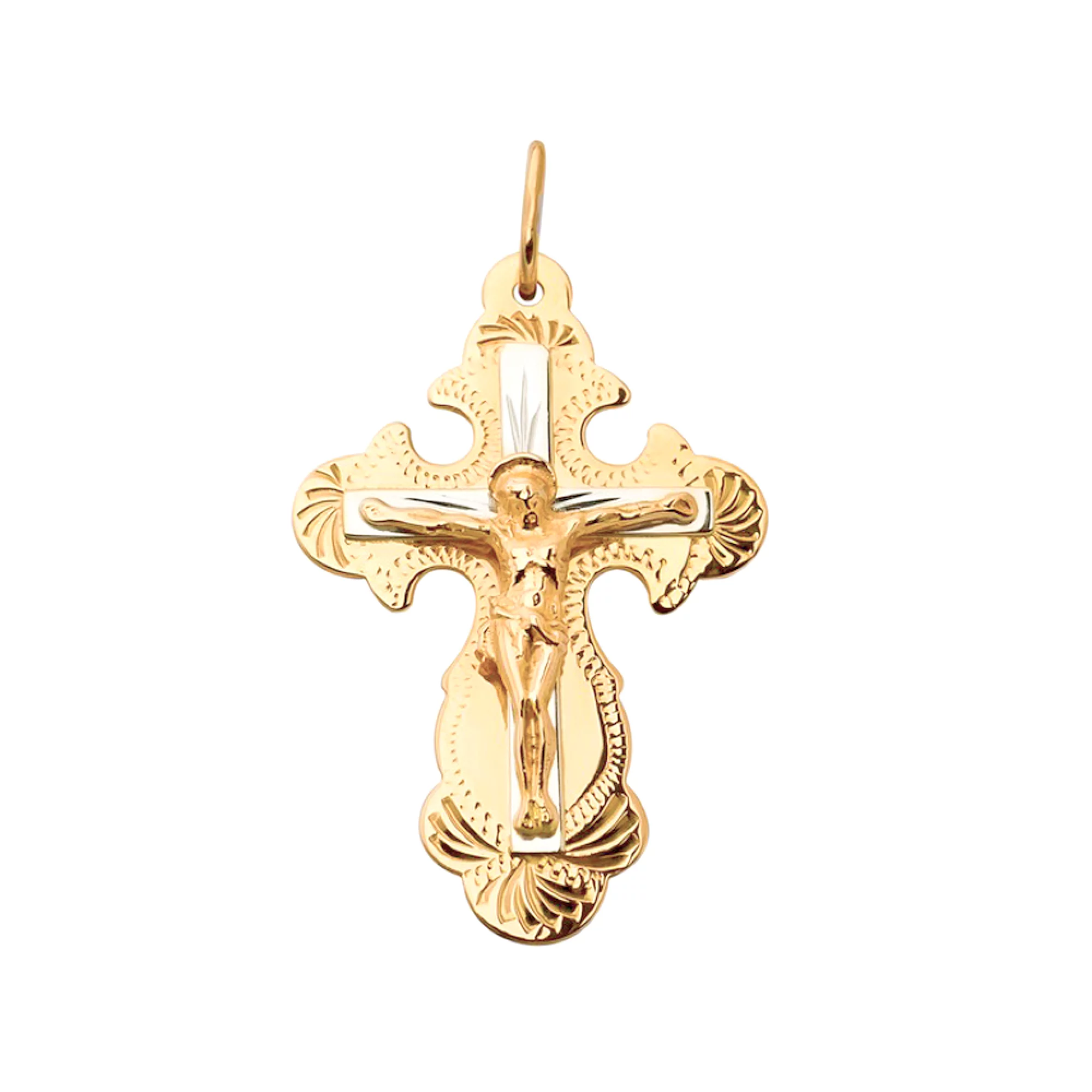 Хрестик із червоного золота та вставкою з білого  - 1533057 – зображення 1