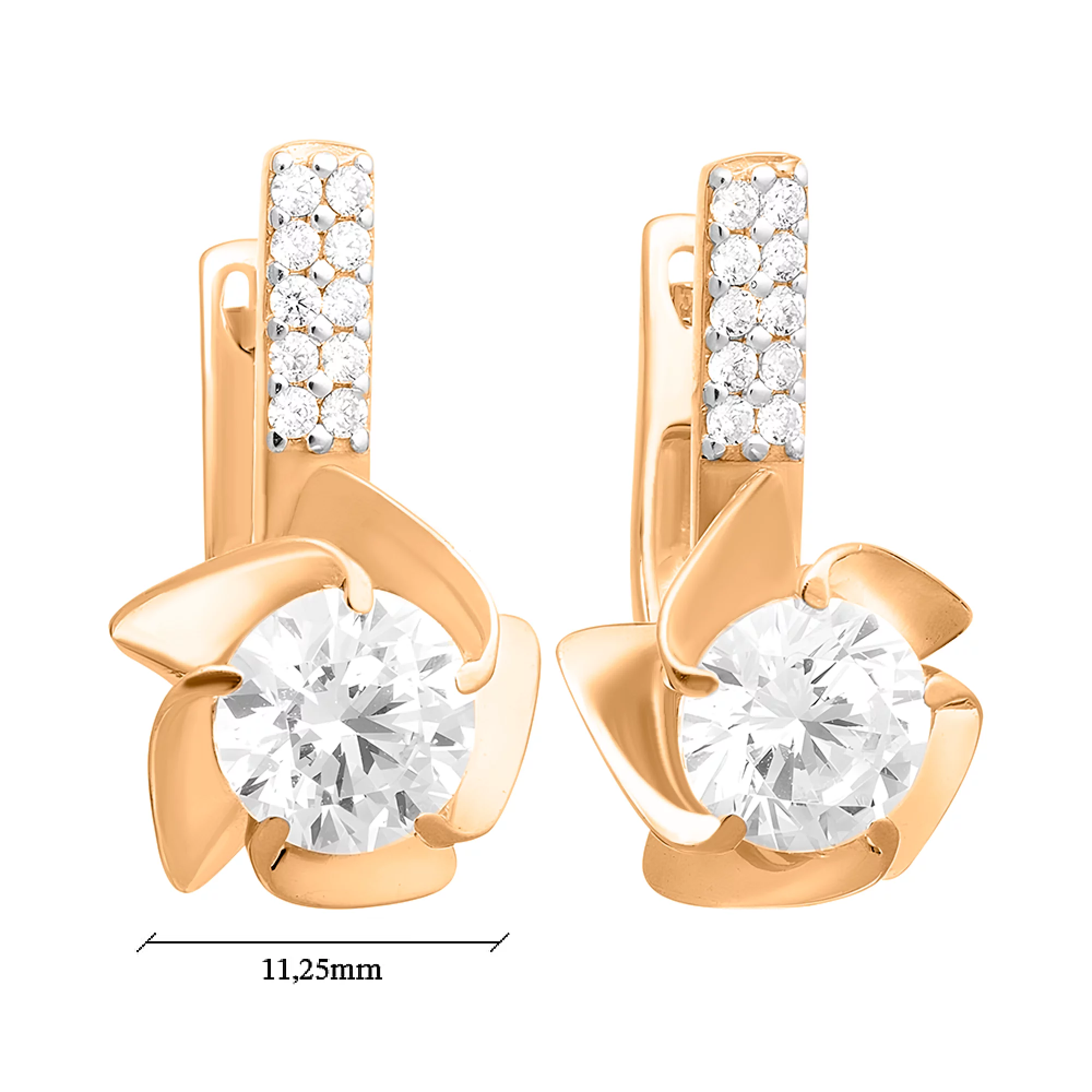 Золоті сережки "Квіти" з фіанітом - 603762 – зображення 2